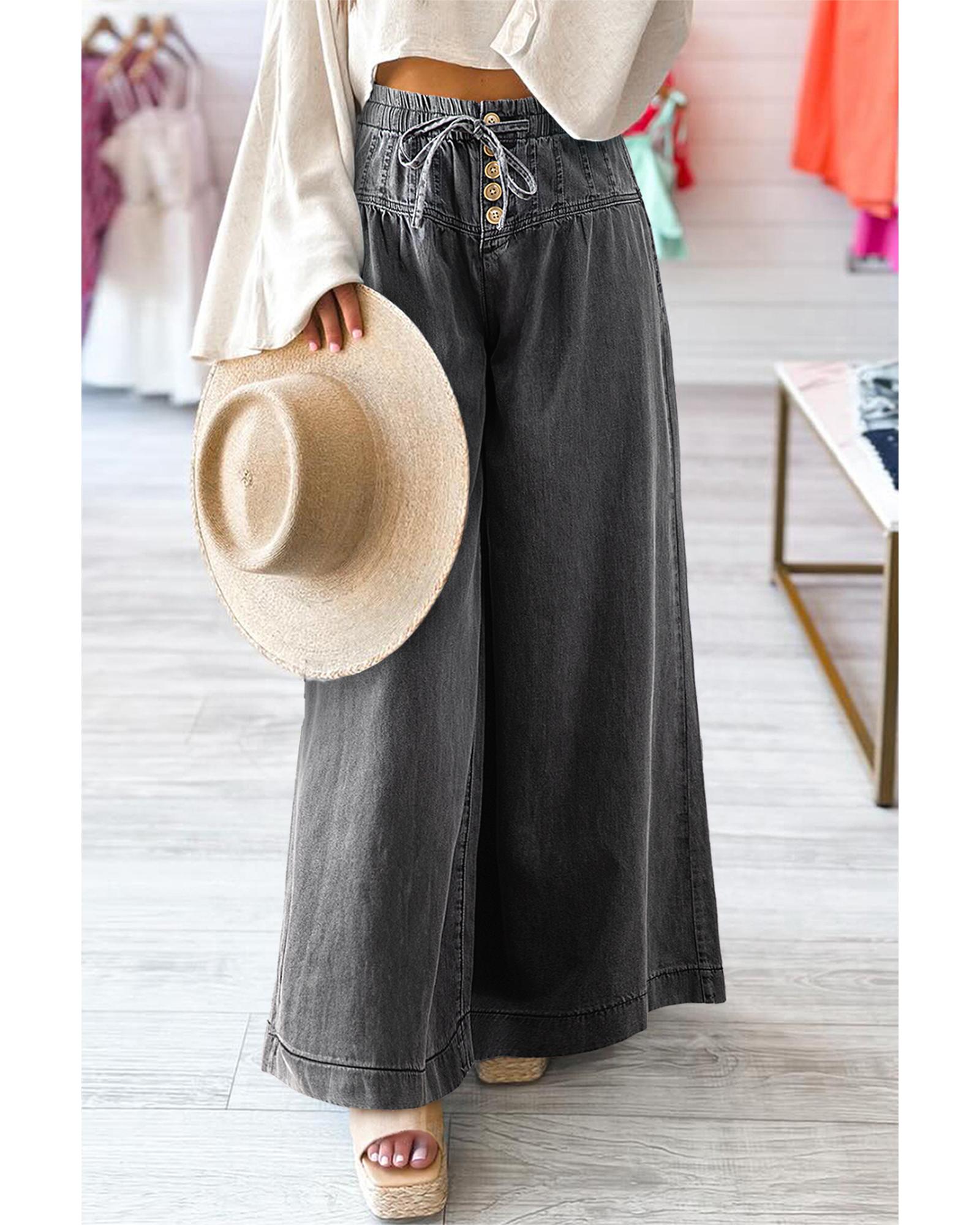 V539-AZEXDC7875043-P4011-10-202508281525-00 Carbon Grey Mineral Wash Button Fly Waist Wide Leg Jeans - 10 US - Image 1