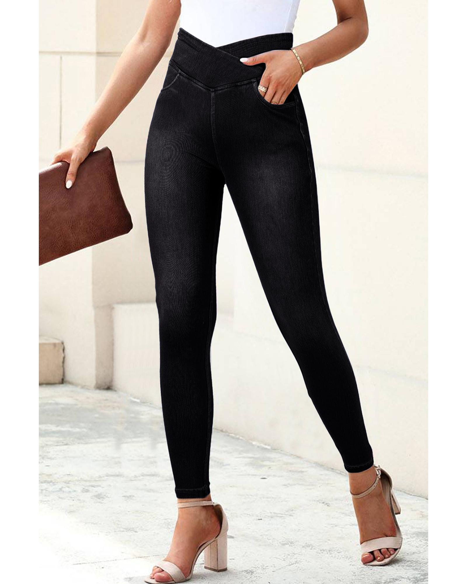 V539-AZEXDC7875065-P2-S-202506151237-00 Black Arched Waist Stretchy Slim Fit Jeggings - S - Image 1