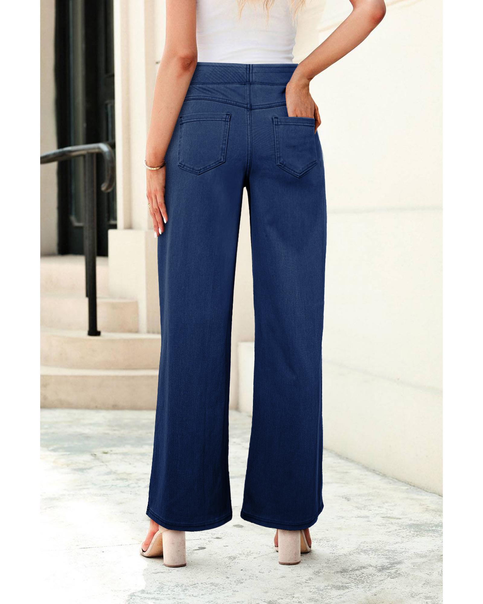 V539-AZEXDC7875071-P905-S-202506151306-00 Sail Blue Medium Wash Straight Leg Loose Casual Jeans - S - Image 1