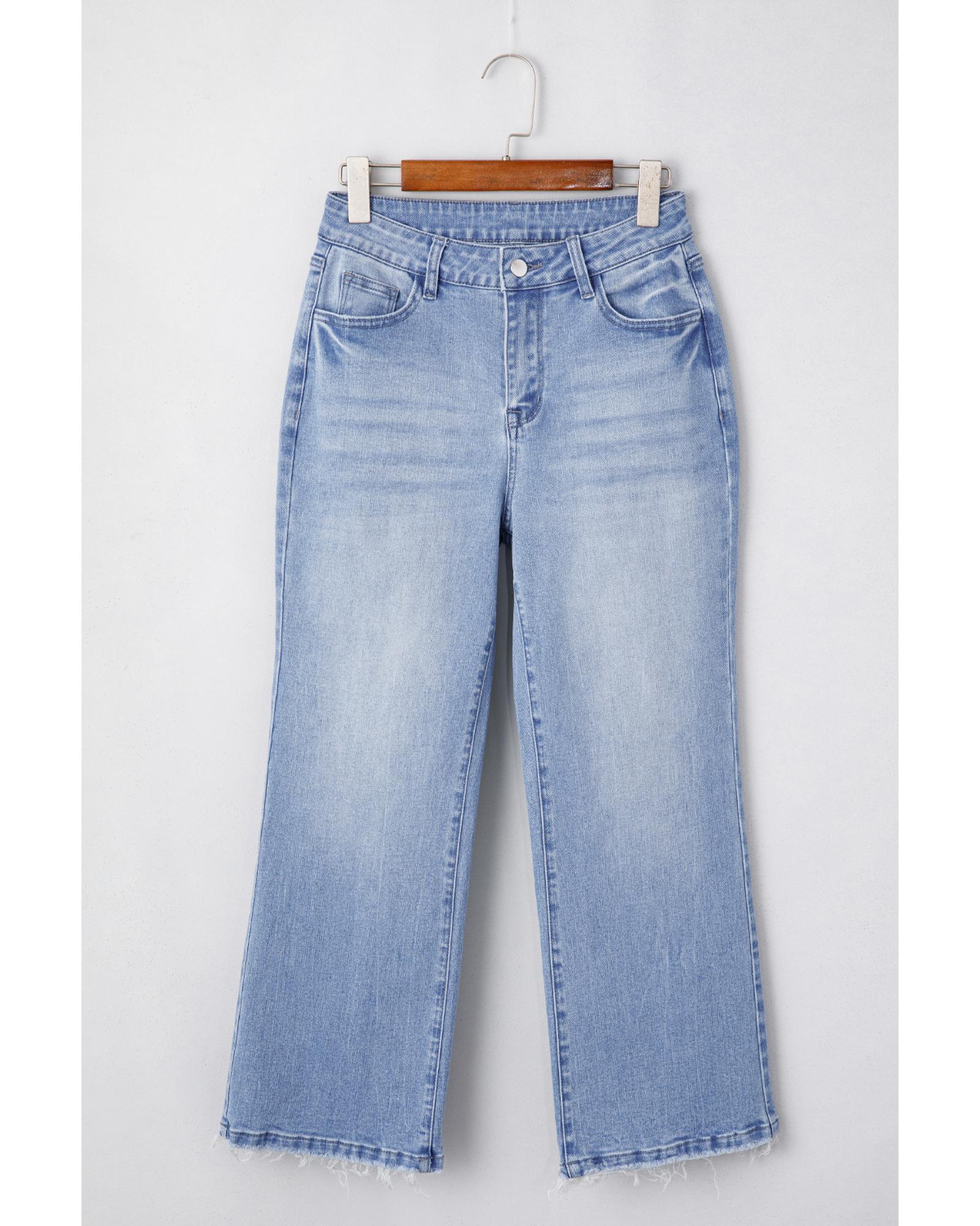 V539-AZEXDC7875084-P804-12-202508301225-00 Beau Blue Mineral Wash Raw Hem High Waist Flared Jeans - 12 US - Image 1