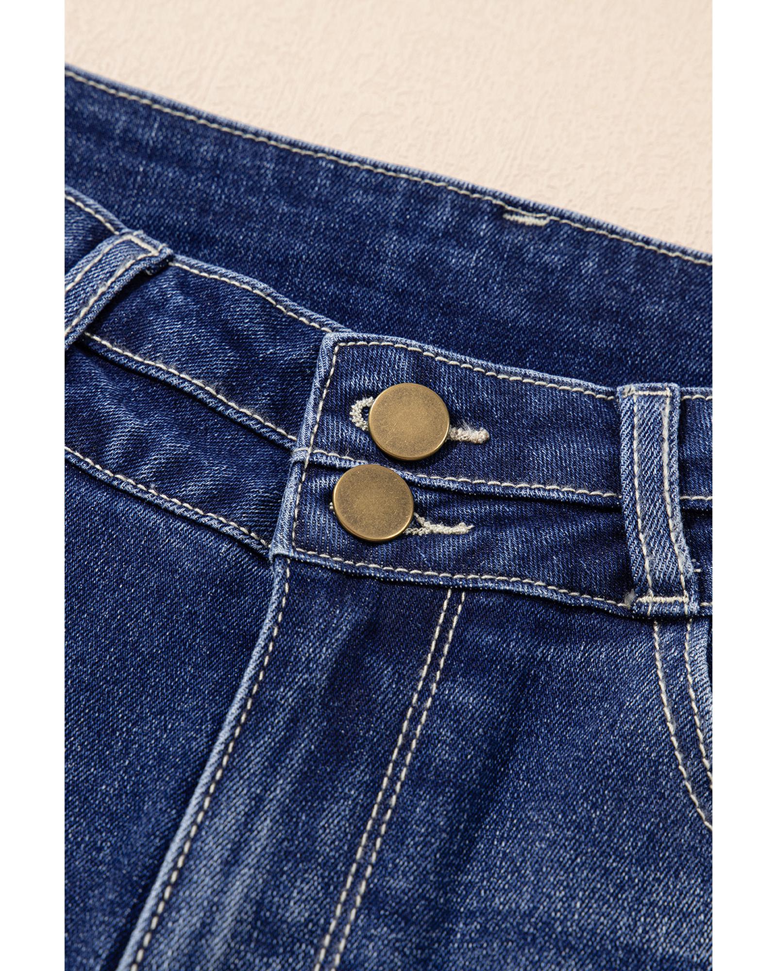 V539-AZEXDC7875095-P905-14-202508301410-00 Sail Blue High Rise Dual Button Distressed Raw Hem Flared Jeans - 14 US - Image 1