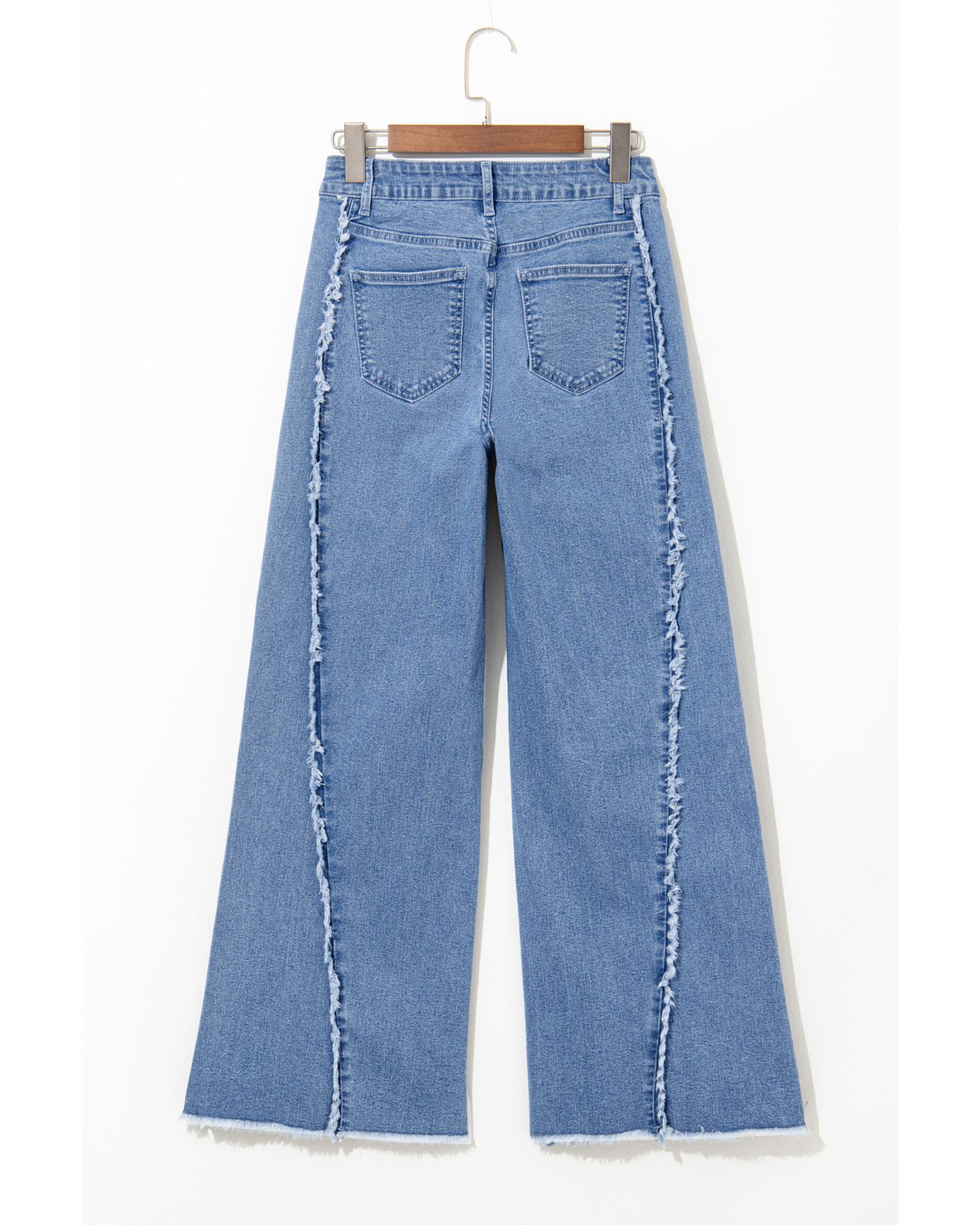 V539-AZEXDC7875104-P804-12-202508300930-00 Beau Blue Vintage Stitching Raw Hem Flared Jeans - 12 US - Image 1
