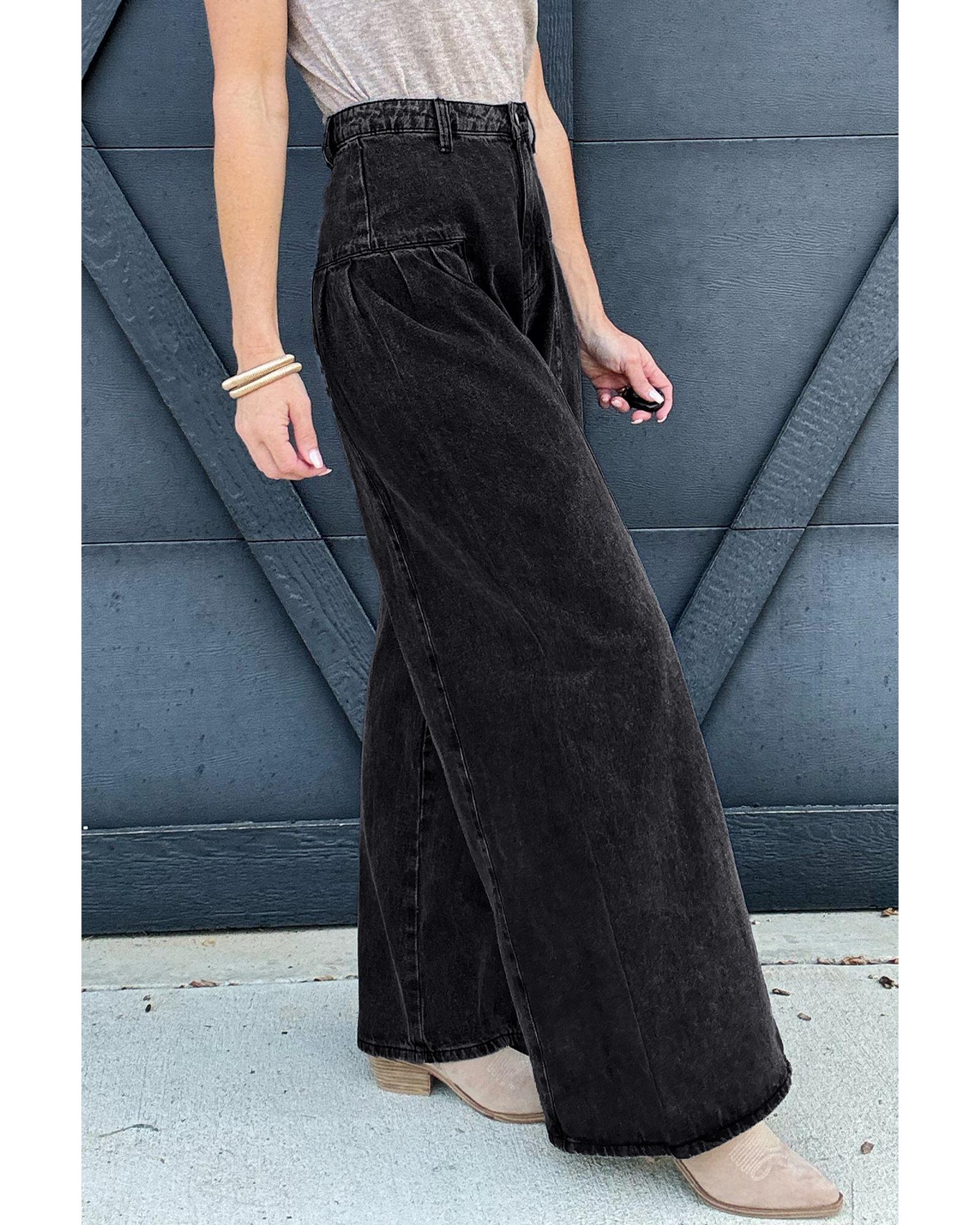 V539-AZEXDC7875307-P2011-12-202508291825-00 Dark Grey Pleated Wide Leg Mineral Wash Denim Pants - 12 US - Image 1