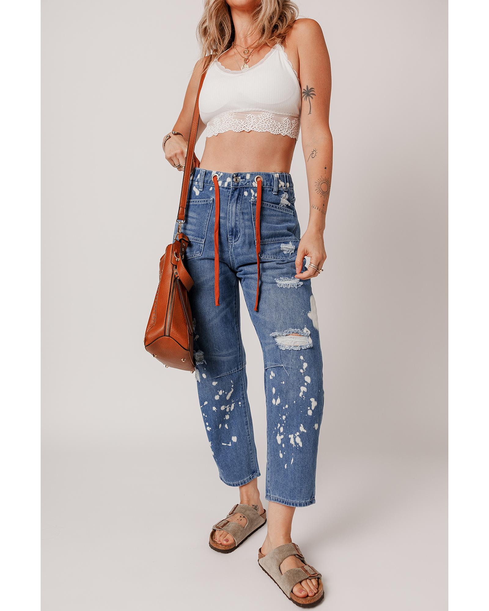 V539-AZEXDC7875315-P604-10-202508280255-00 Ashleigh Blue Ripped Splattering Paint Rope Waist Cropped Straight Jeans - 10 US - Image 1