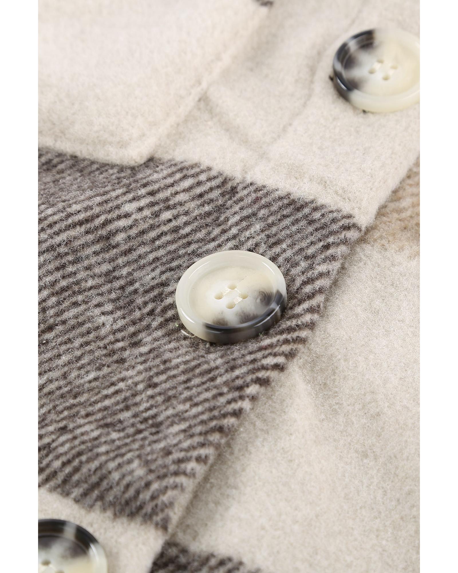 V539-AZEXDC8511343-16-2XL-202508301245-00 Khaki Plaid Color Block Buttoned Long Sleeve Jacket with Pocket - 2XL - Image 1