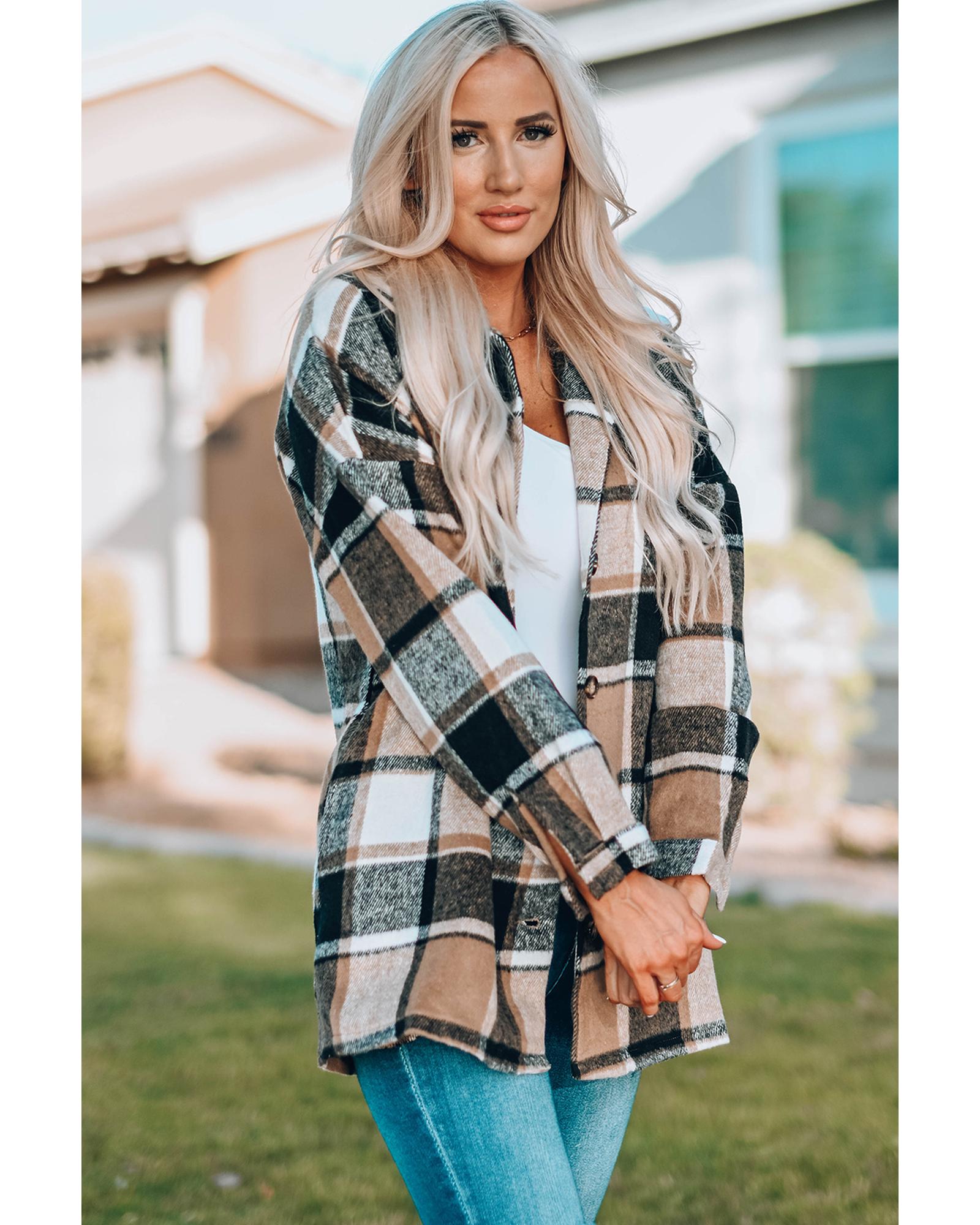 V539-AZEXDC8511482-7-XL-202508302025-00 Azura Exchange Plaid Print Buttoned Shirt Jacket - XL - Image 1