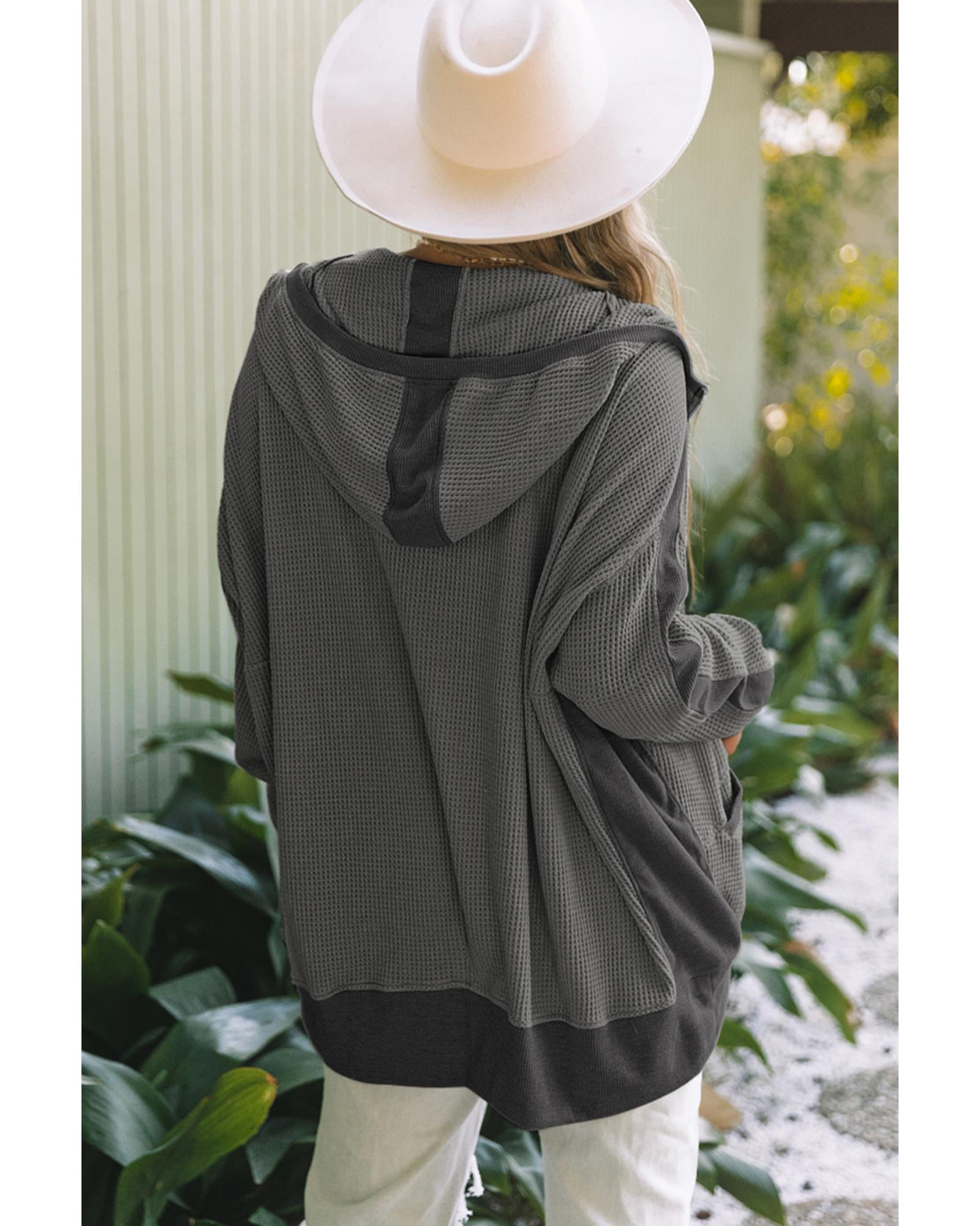 V539-AZEXDC8512739-11-L-202508290055-00 Gray Thermal Waffle Knit Full Zipper Hooded Jacket - L - Image 1