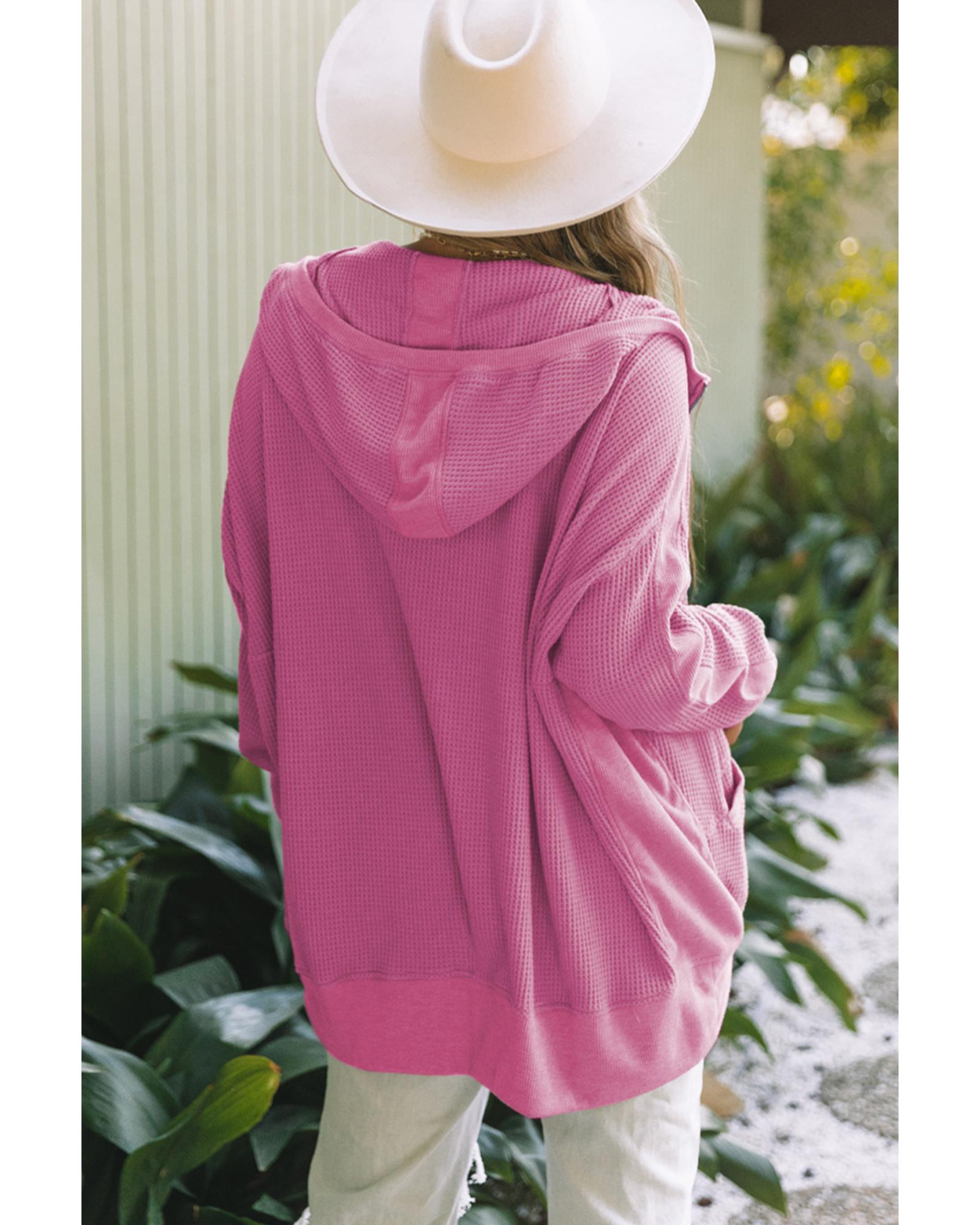 V539-AZEXDC8512739-6-M-202508300115-00 Rose Thermal Waffle Knit Full Zipper Hooded Jacket - M - Image 1