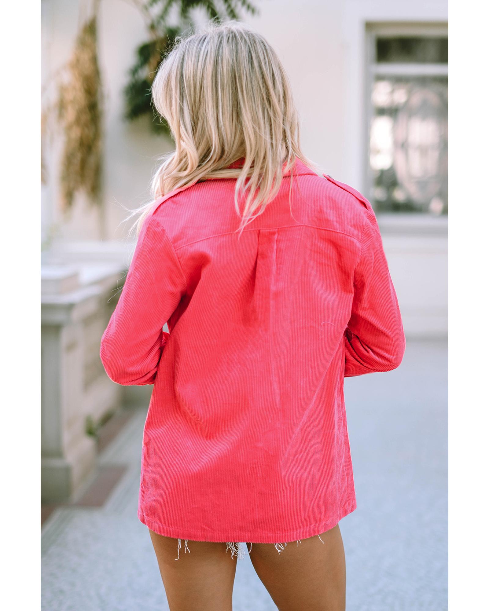 V539-AZEXDC8512760-10-M-202508292005-00 Pink Buttoned Flap Pocket Corduroy Jacket - M - Image 1