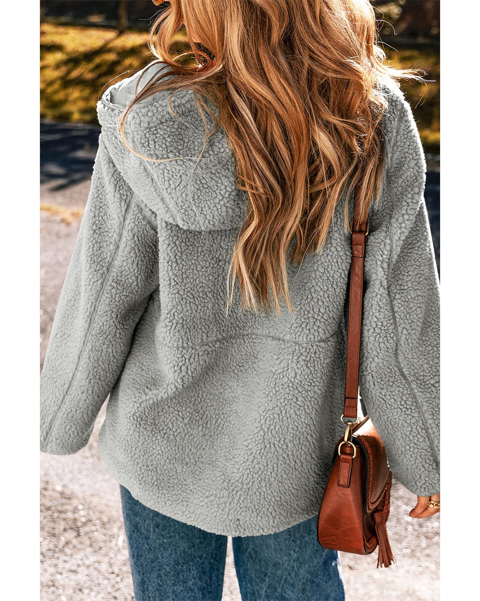 Medium Grey Fleece Zip Up Drawstring Hooded Pocketed Jacket - M