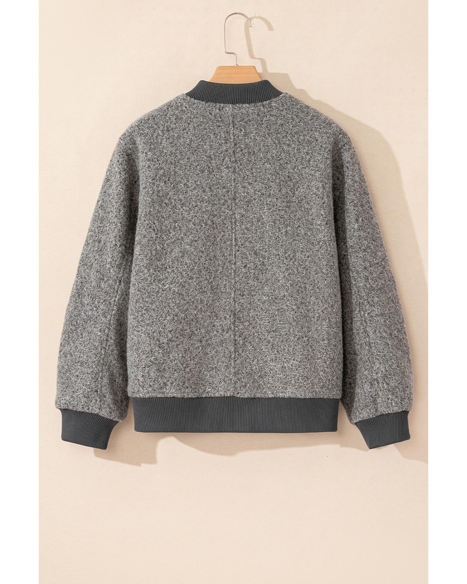 V539-AZEXDC8513321-P3011-XL-202508300520-00 Medium Grey Fuzzy Zip Up Pocketed Sleeve Jacket - XL - Image 1