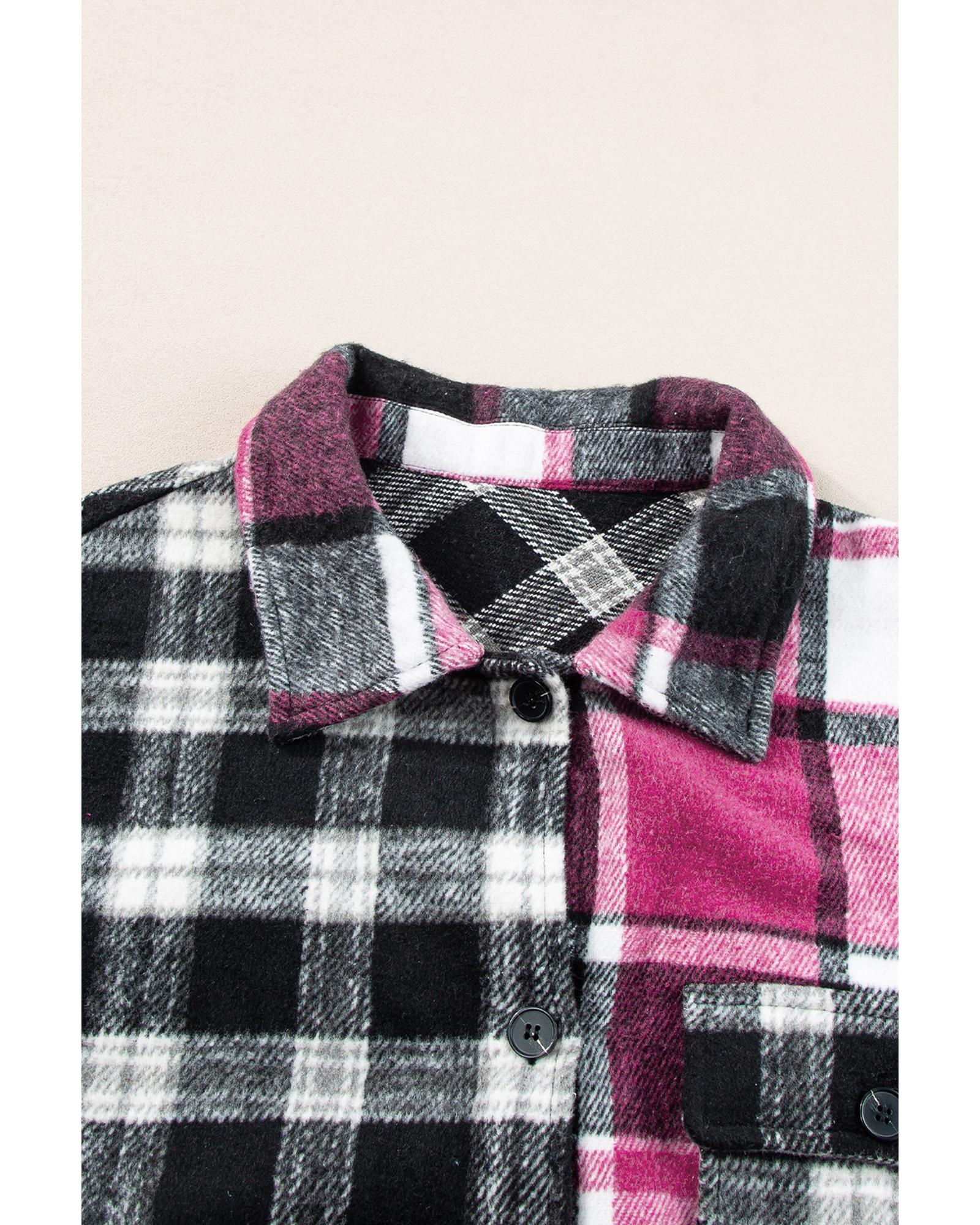 V539-AZEXDC8513334-P222-L-202508280405-00 Black Plaid Colorblock Loose Shacket - L - Image 1