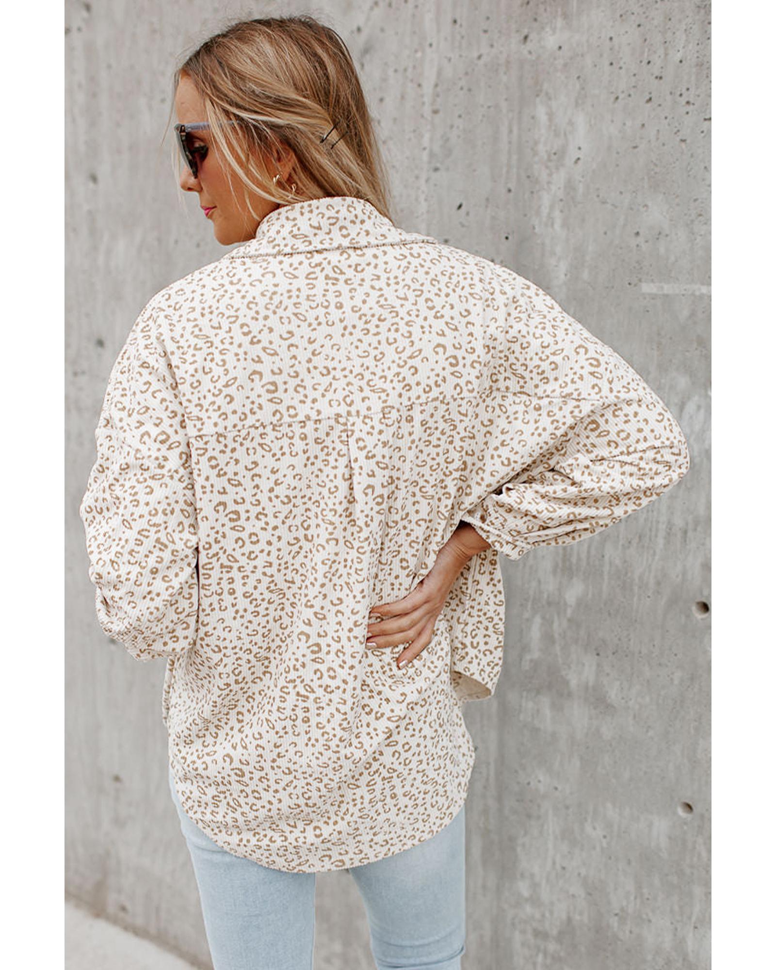 V539-AZEXDC8513367-P1520-S-202506151531-00 Beige Leopard Print Flap Pockets Buttoned Corduroy Shacket - S - Image 1