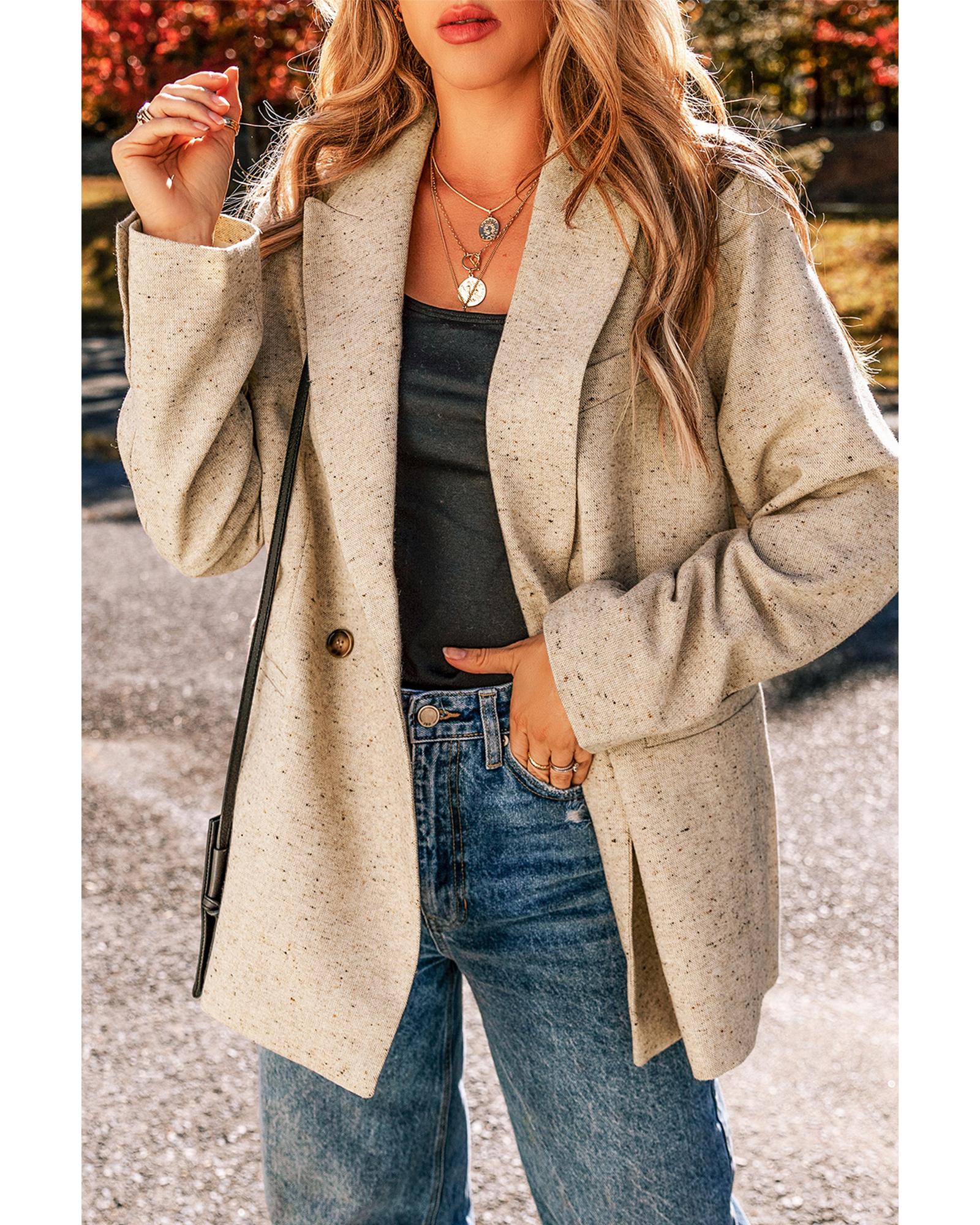 V539-AZEXDC852530-P1015-S-202506151637-00 Oatmeal Single Breasted Elegant Suit Jacket - S - Image 1