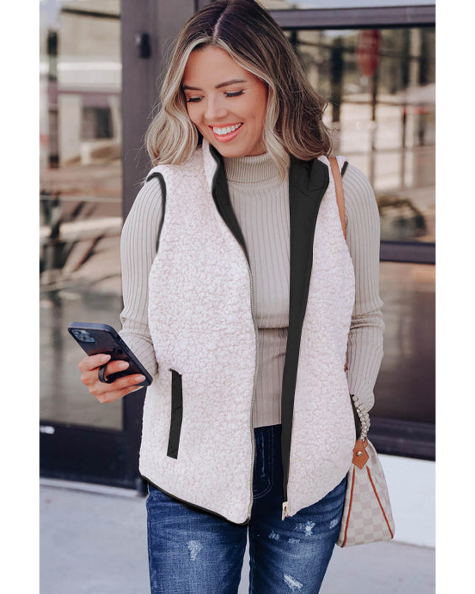 Black Fleece Lined Quilted Zip up Vest Coat - XL