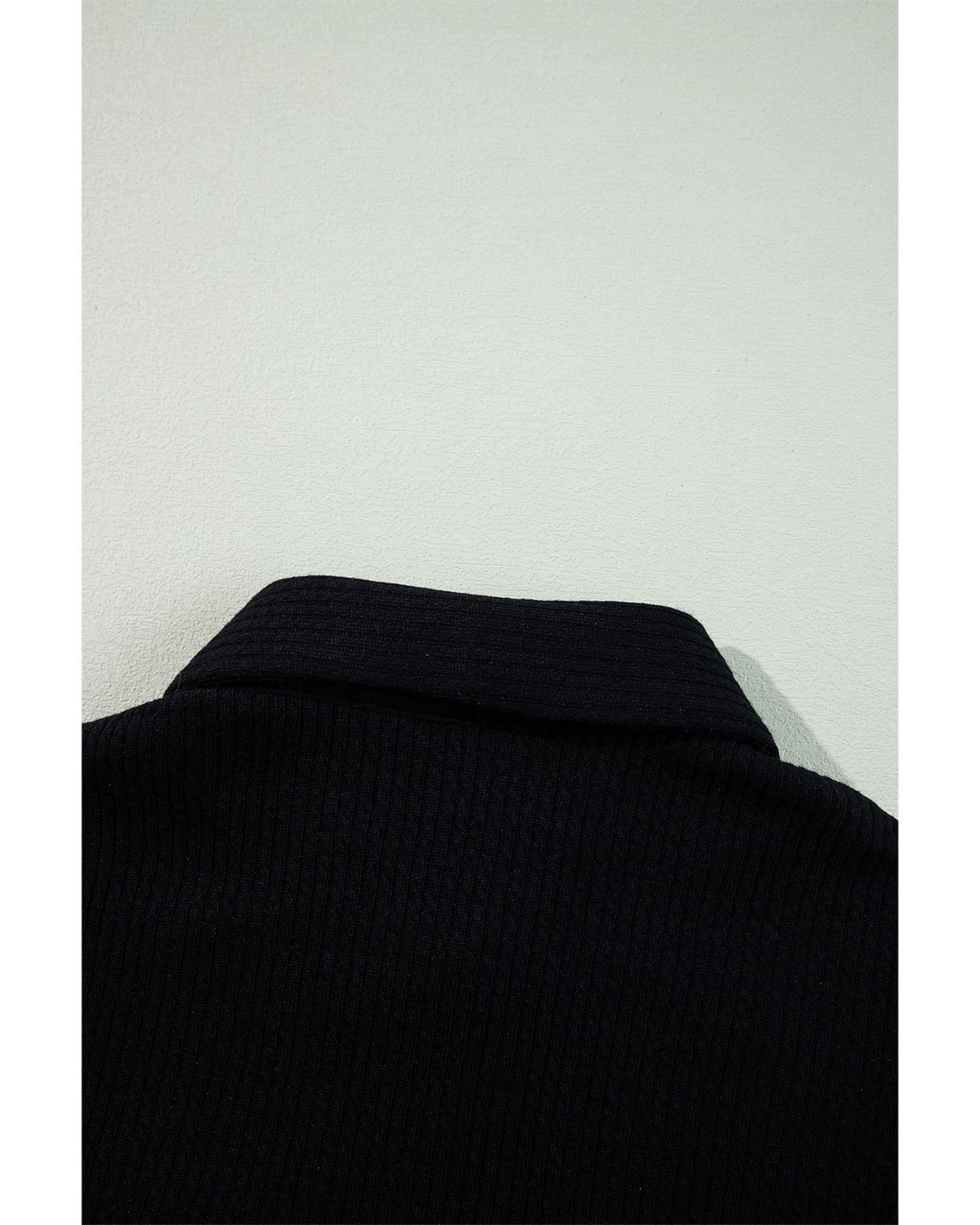 V539-AZEXDC854712-P2-XL-202508301320-00 Black Solid Color Corduroy Buttoned Long Sleeve Shacket - XL - Image 1