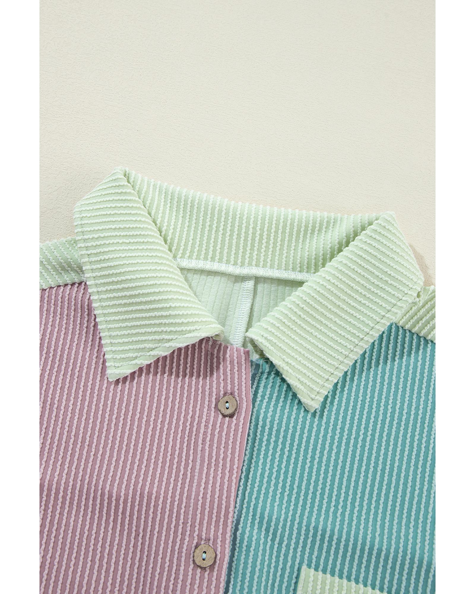 V539-AZEXDC854752-P608-S-202506181721-00 Phalaenopsis Color Block Corded Buttoned Oversized Shacket - S - Image 1