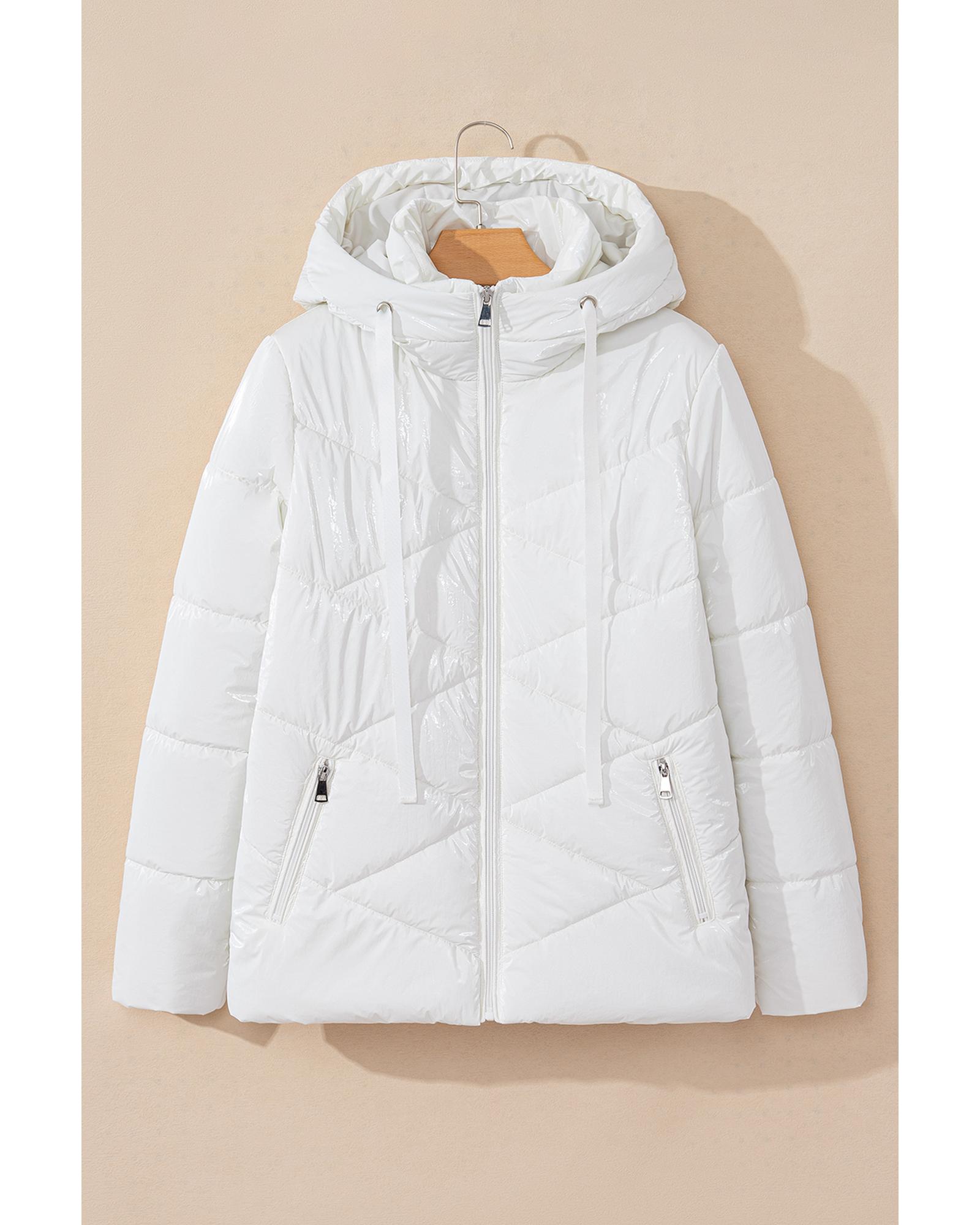 V539-AZEXDC856195-P1-2XL-202508310455-00 White Solid Quilted Hooded Zip Up Puffer Coat - 2XL - Image 1