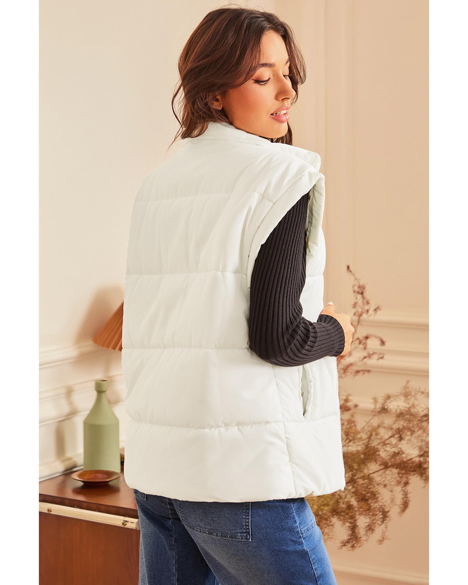V539-AZEXDC856205-P15-2XL-202508310620-00 Beige Zipper Stand Neck Oversized Puffer Vest - 2XL - Image 1