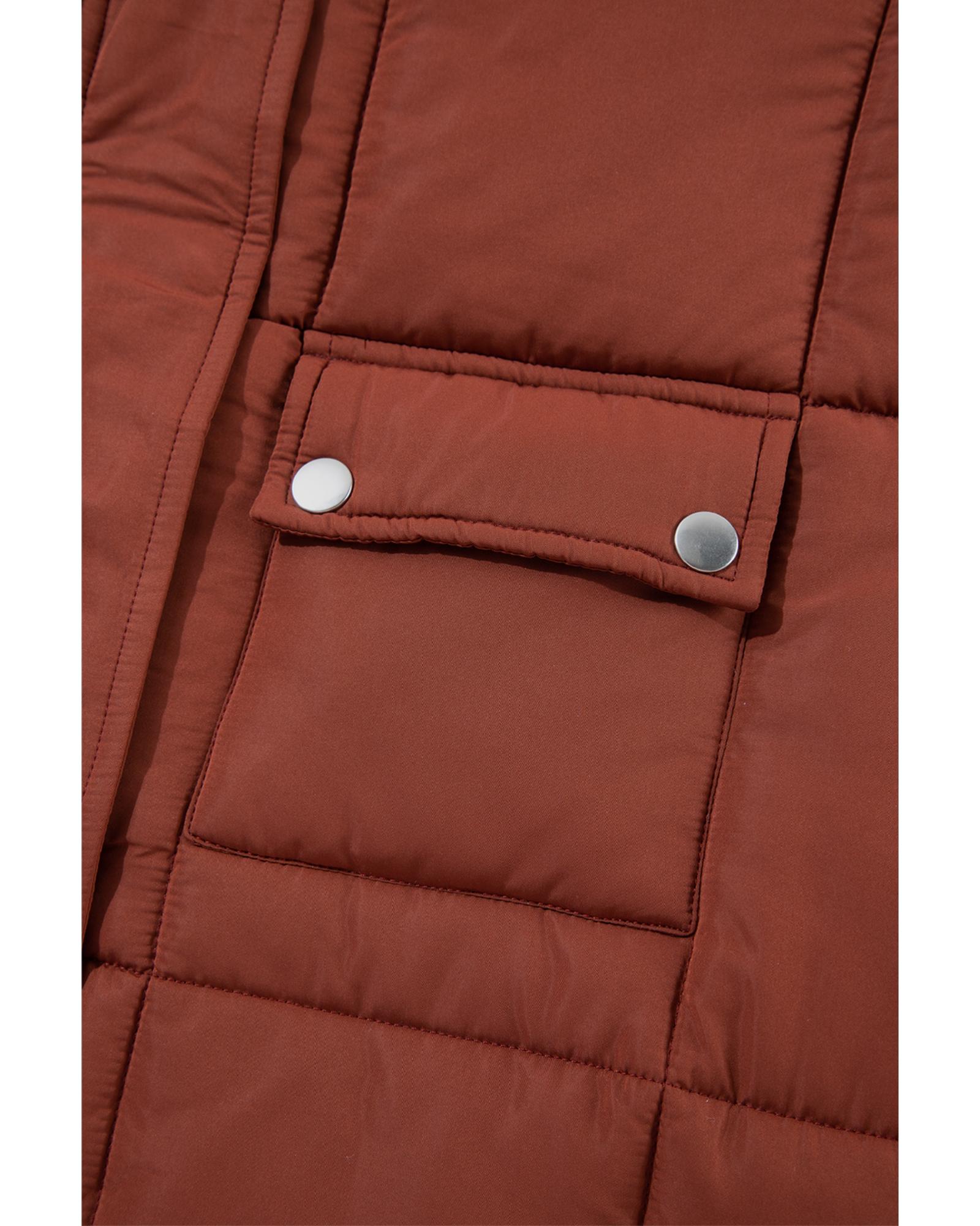 V539-AZEXDC856216-P1017-XL-202508311555-00 Coffee Quilted Puffer Stand Neck Zipped Mid-length Coat - XL - Image 1