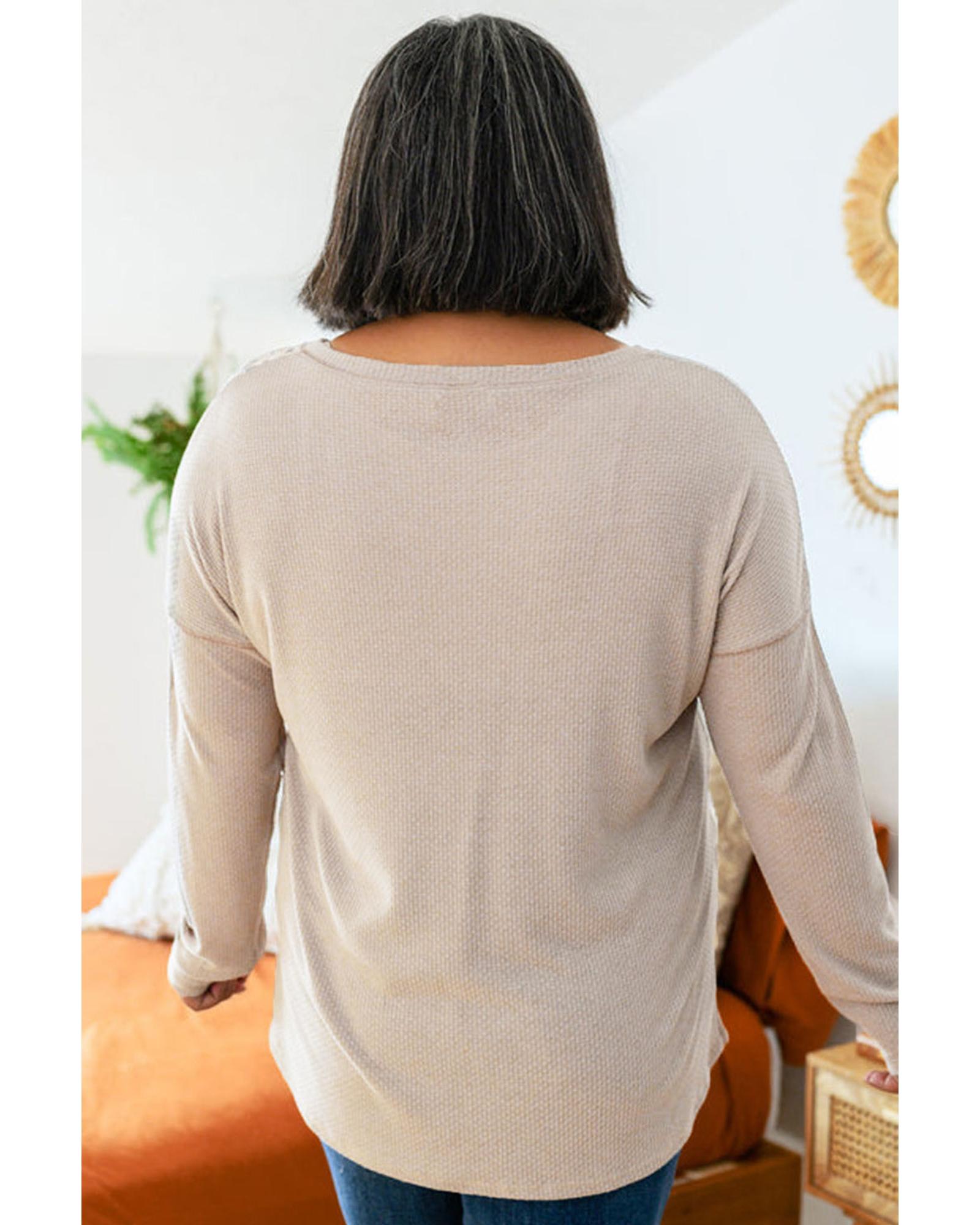 V539-AZEXPL2511182-11-1X-202506182005-00 Gray Plus Size Leopard Patchwork Mix Knit Long Sleeve Top - 1X - Image 1