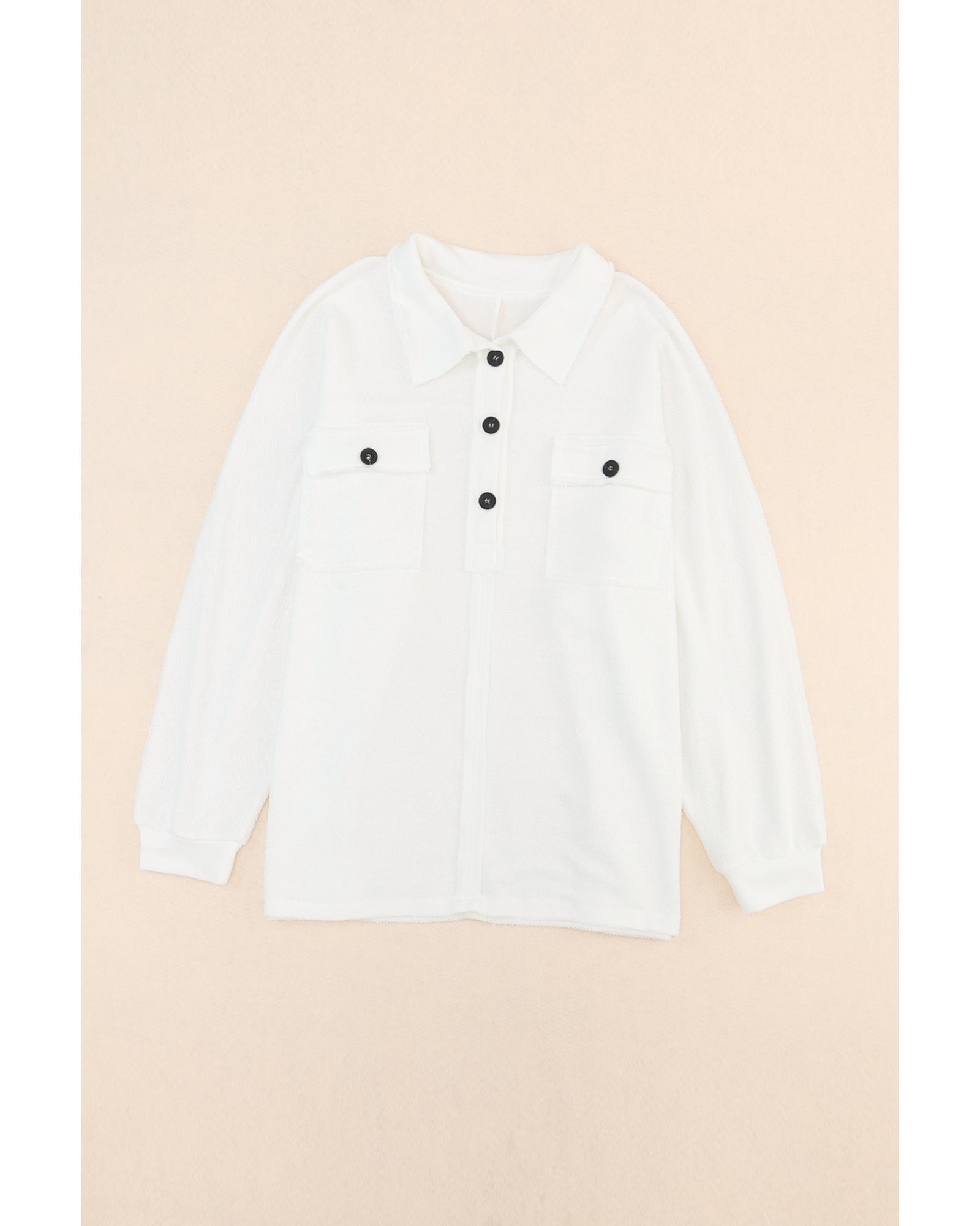 V539-AZEXPL2511216-1-3X-202506182010-00 White Plus Size Long Sleeve Flap Pocket Henley Top - 3X - Image 1