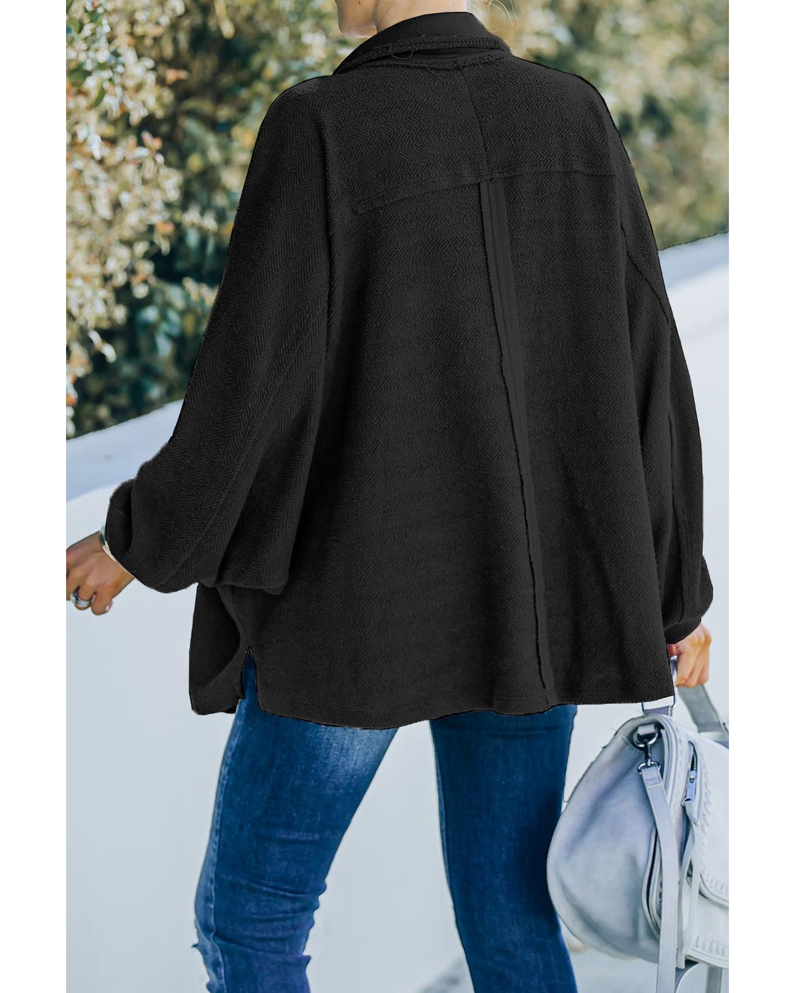 V539-AZEXPL2511216-P2-2X-202508311420-00 Black Plus Size Long Sleeve Flap Pocket Henley Top - 2X - Image 1