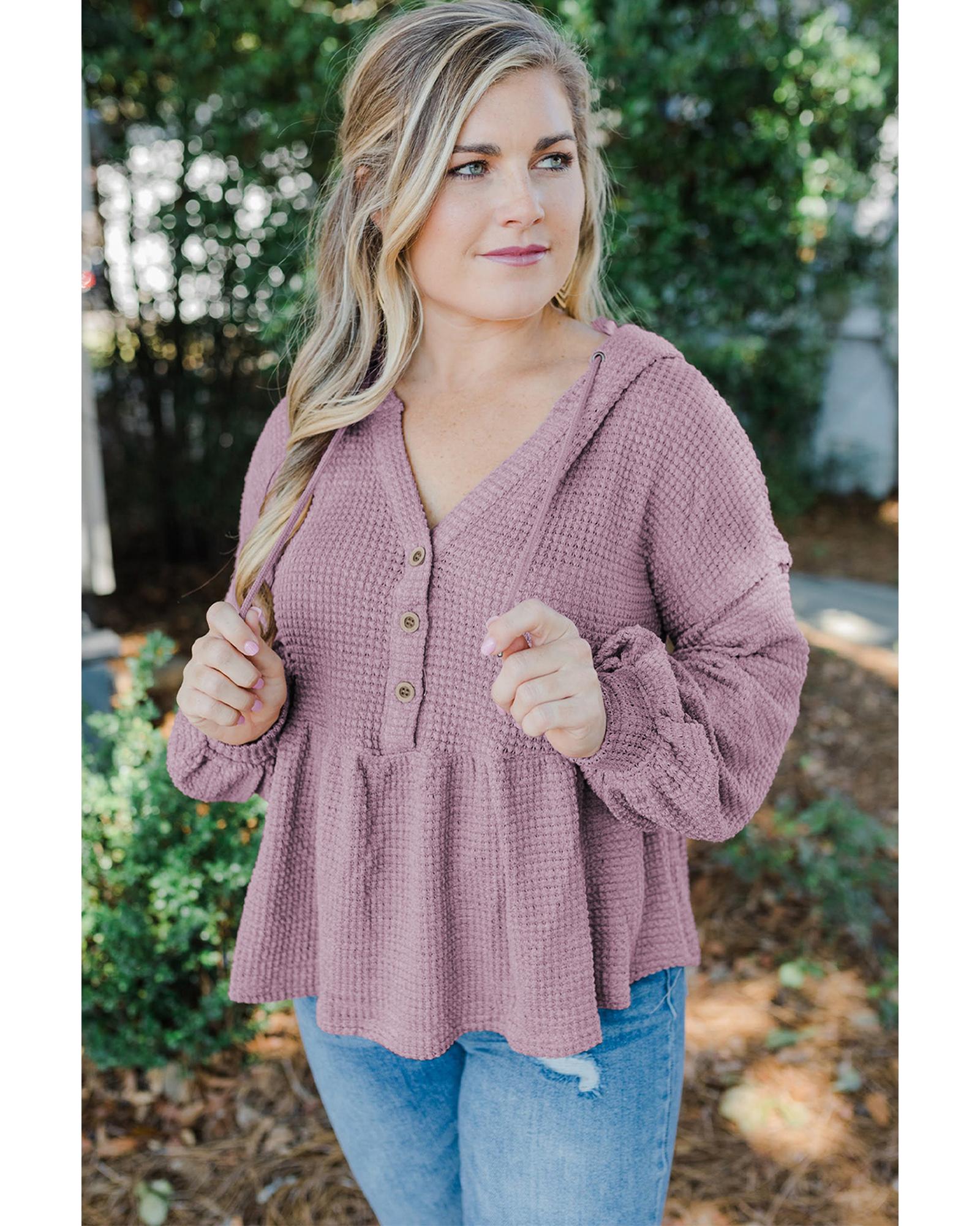 V539-AZEXPL2511229-10-3X-202508310400-00 Plus Size Hooded Waffle Knit Top - 3X - Image 1