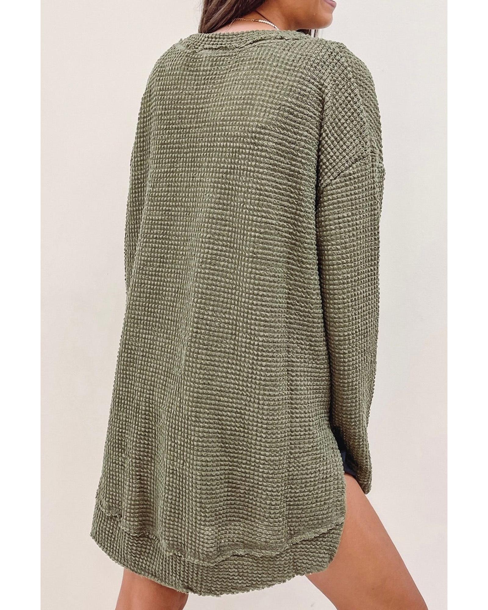 V539-AZEXPL25123199-P1609-1X-202506182117-00 Moss Green Plus Size Textured Knit Long Sleeve Top - 1X - Image 1