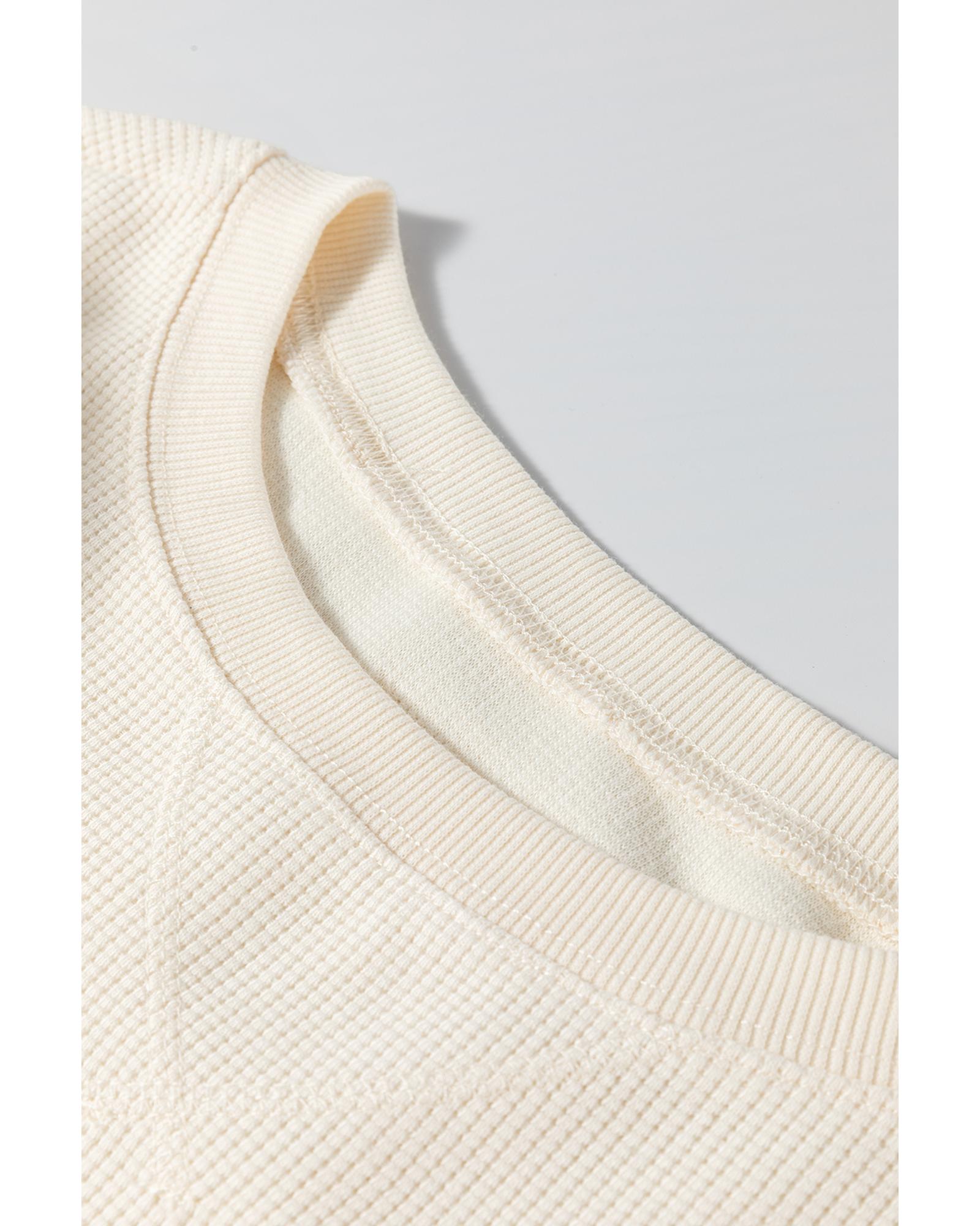 V539-AZEXPL25128307-P101-2X-202508310305-00 White Solid Color Waffle Knit Drop Shoulder Plus Size Sweatshirt - 2X - Image 1