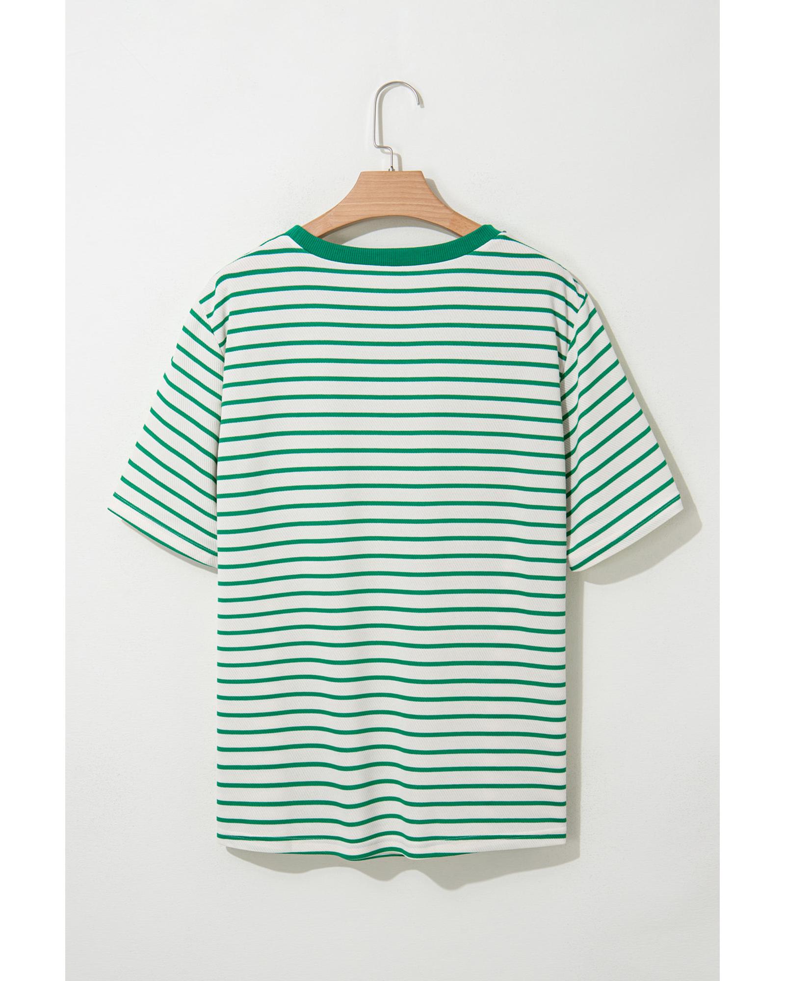 V539-AZEXPL2513147-P919-4X-202508311340-00 Green Stripe Plus Size St Patricks Day Round Neck T Shirt - 4X - Image 1