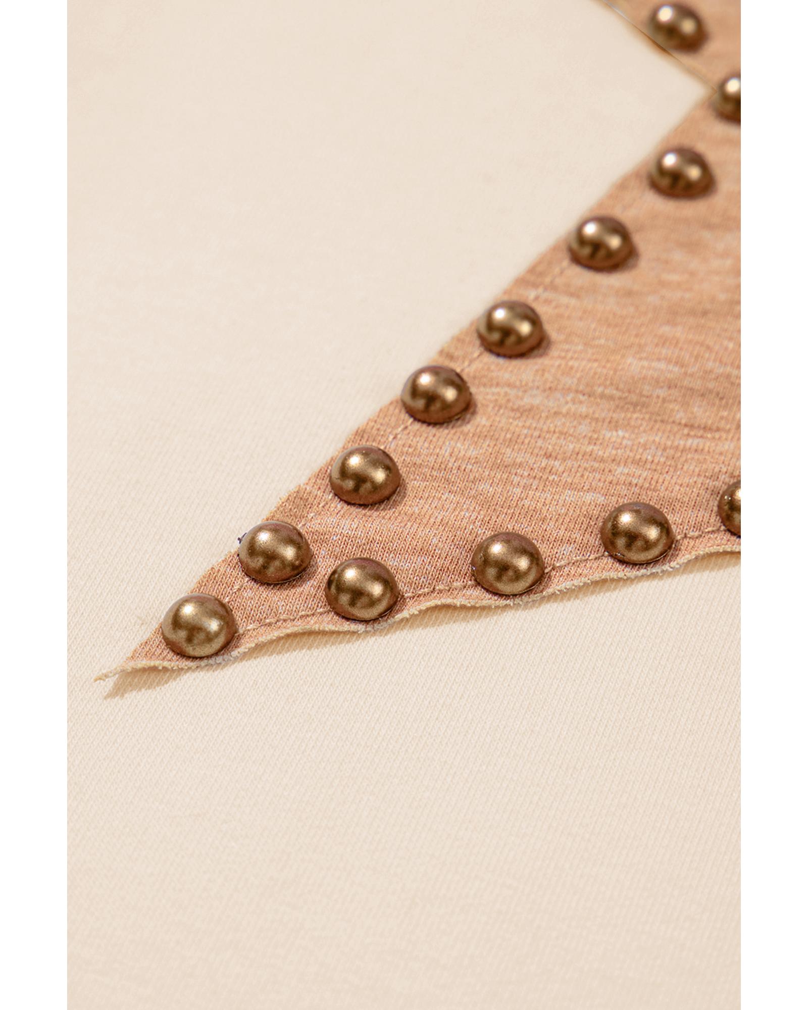 V539-AZEXPL2521166-P15-3X-202508311500-00 Beige Star Shape Studded Crew Neck Plus Size T Shirt - 3X - Image 1