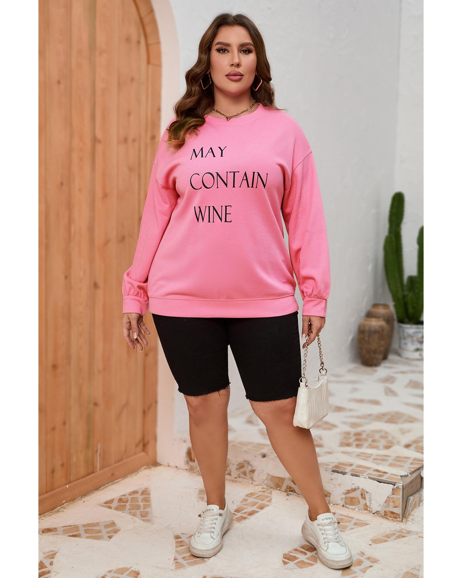 V539-AZEXPL253077-10-2X-202508310735-00 Pink May Contain Wine Crew Neck Plus Size Sweatshirt - 2X - Image 1