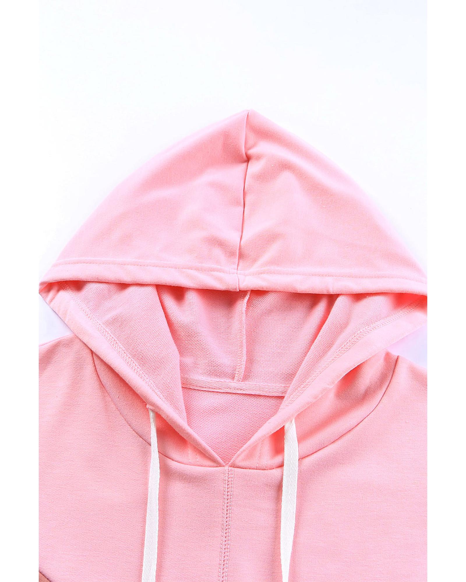 V539-AZEXPL253133-10-3X-202508310940-00 Pink Plus Size Taupe Chevron Hooded Top - 3X - Image 1