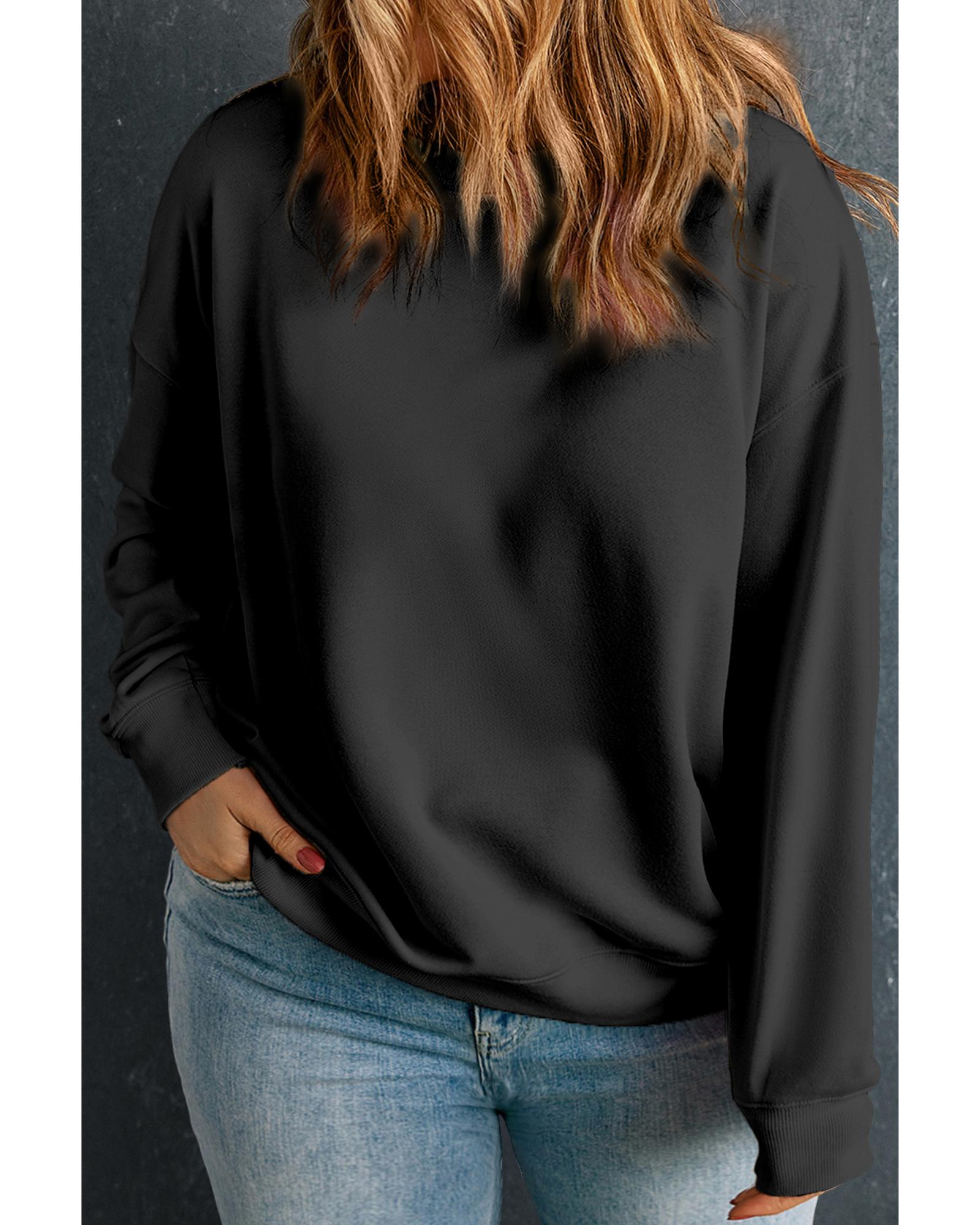 V539-AZEXPL25317184-P2-1X-202506190021-00 Black Solid Crew Neck Drop Shoulder Plus Size Sweatshirt - 1X - Image 1