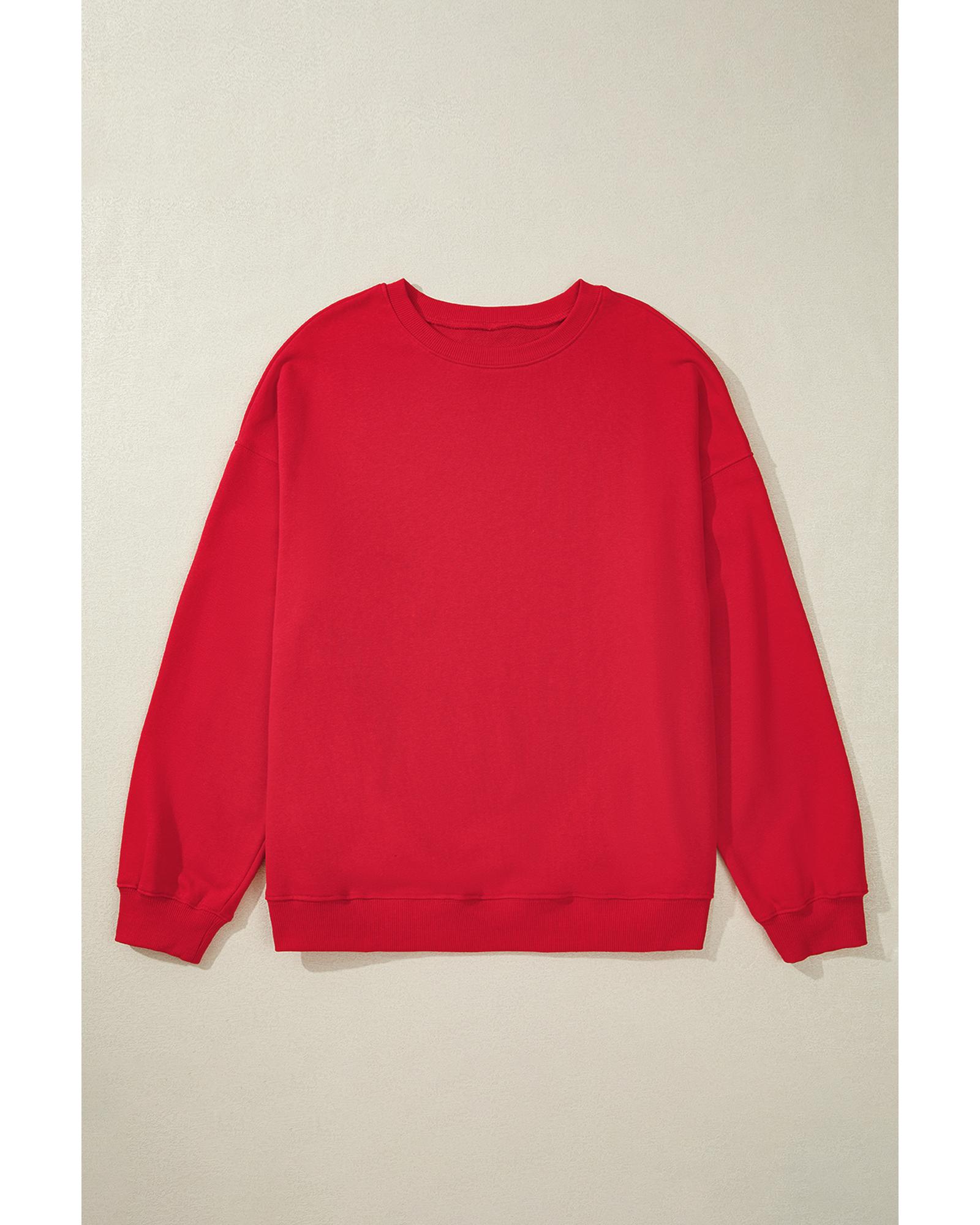 V539-AZEXPL25317184-P603-4X-202508310550-00 Racing Red Solid Crew Neck Drop Shoulder Plus Size Sweatshirt - 4X - Image 1