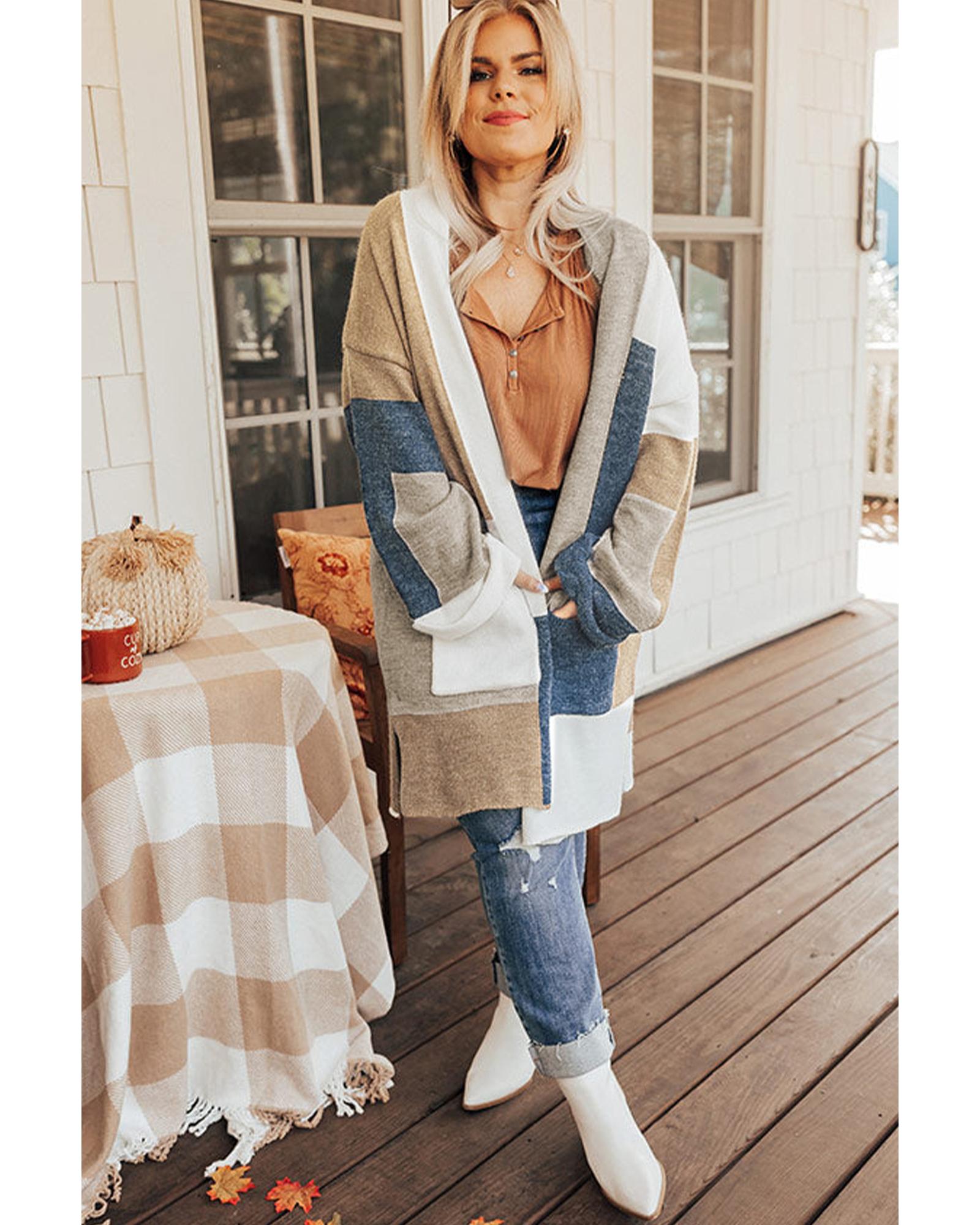 V539-AZEXPL254135-22-2X-202508301005-00 Multicolor Plus Size Colorblock Knit Cardigan - 2X - Image 1