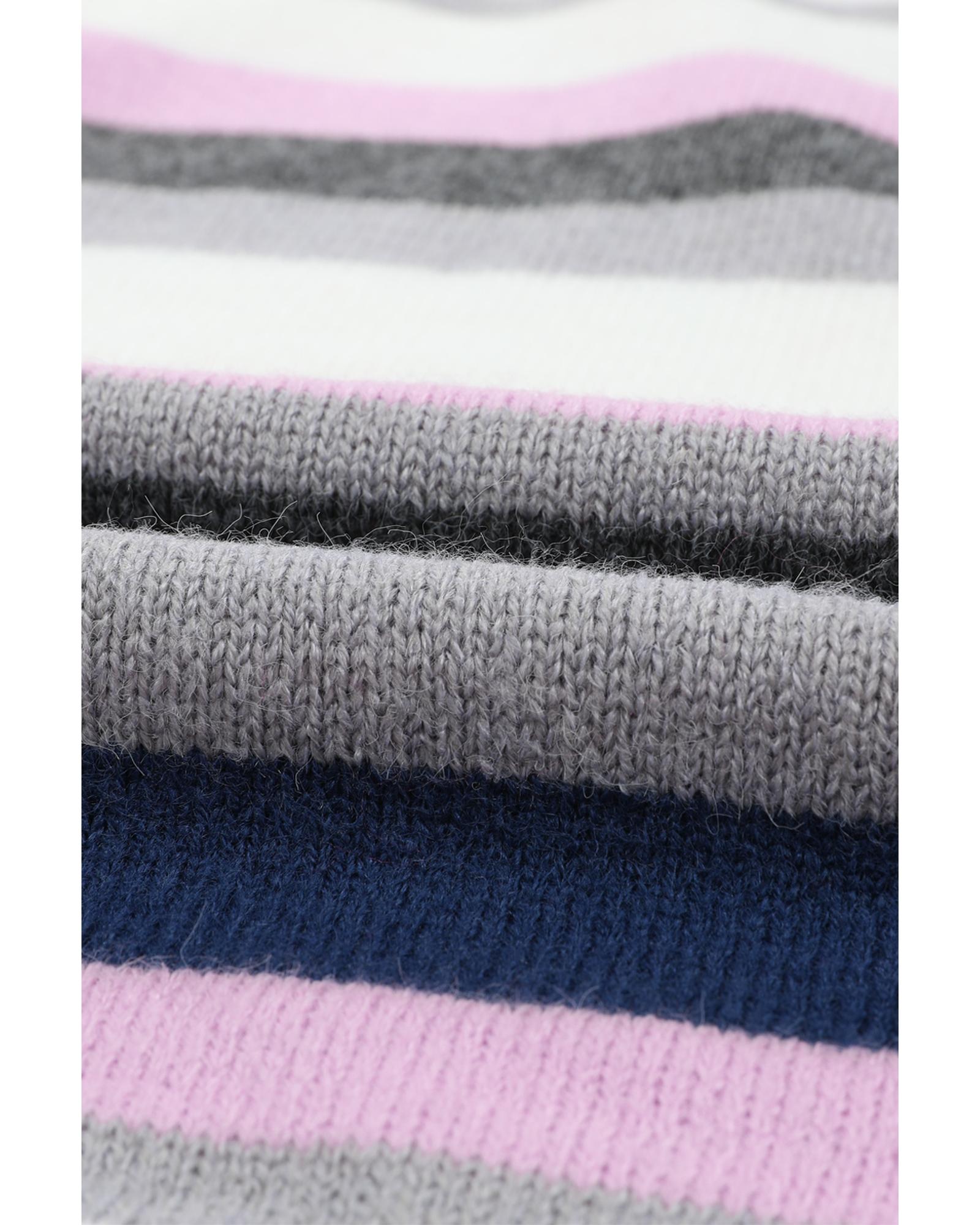 Stripe Plus Size Striped Hooded Knit Sweater - 4X