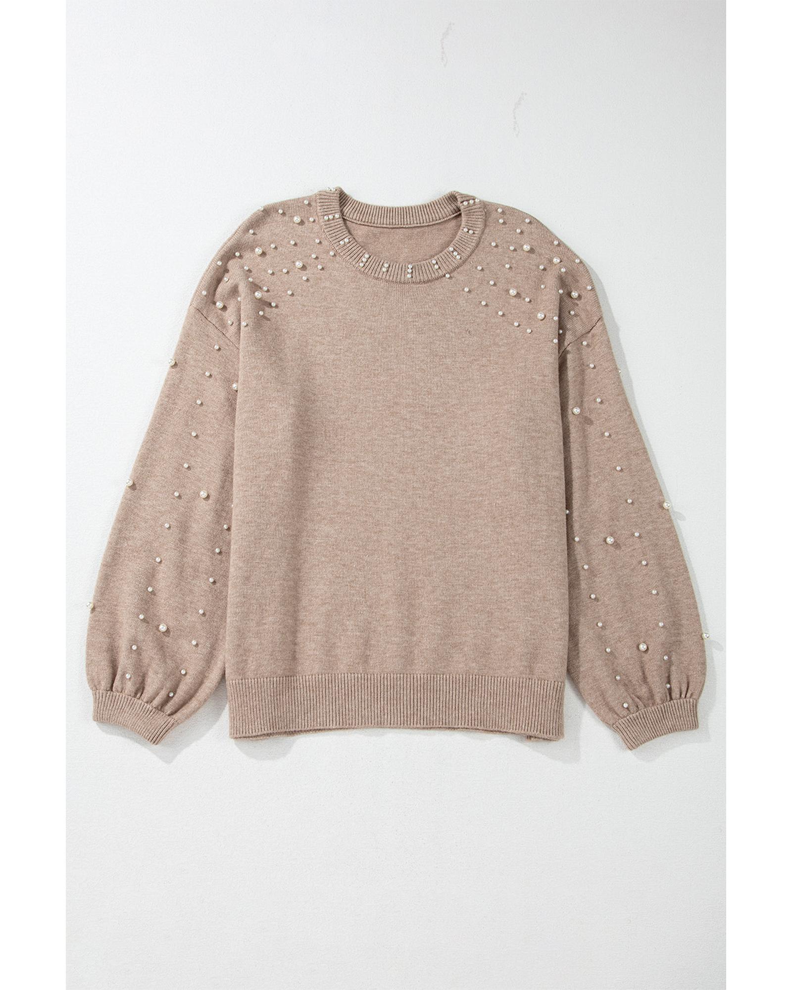 V539-AZEXPL2725140-P7016-2X-202508310215-00 Smoke Gray Pearled Drop Shoulder Plus Size Sweater - 2X - Image 1