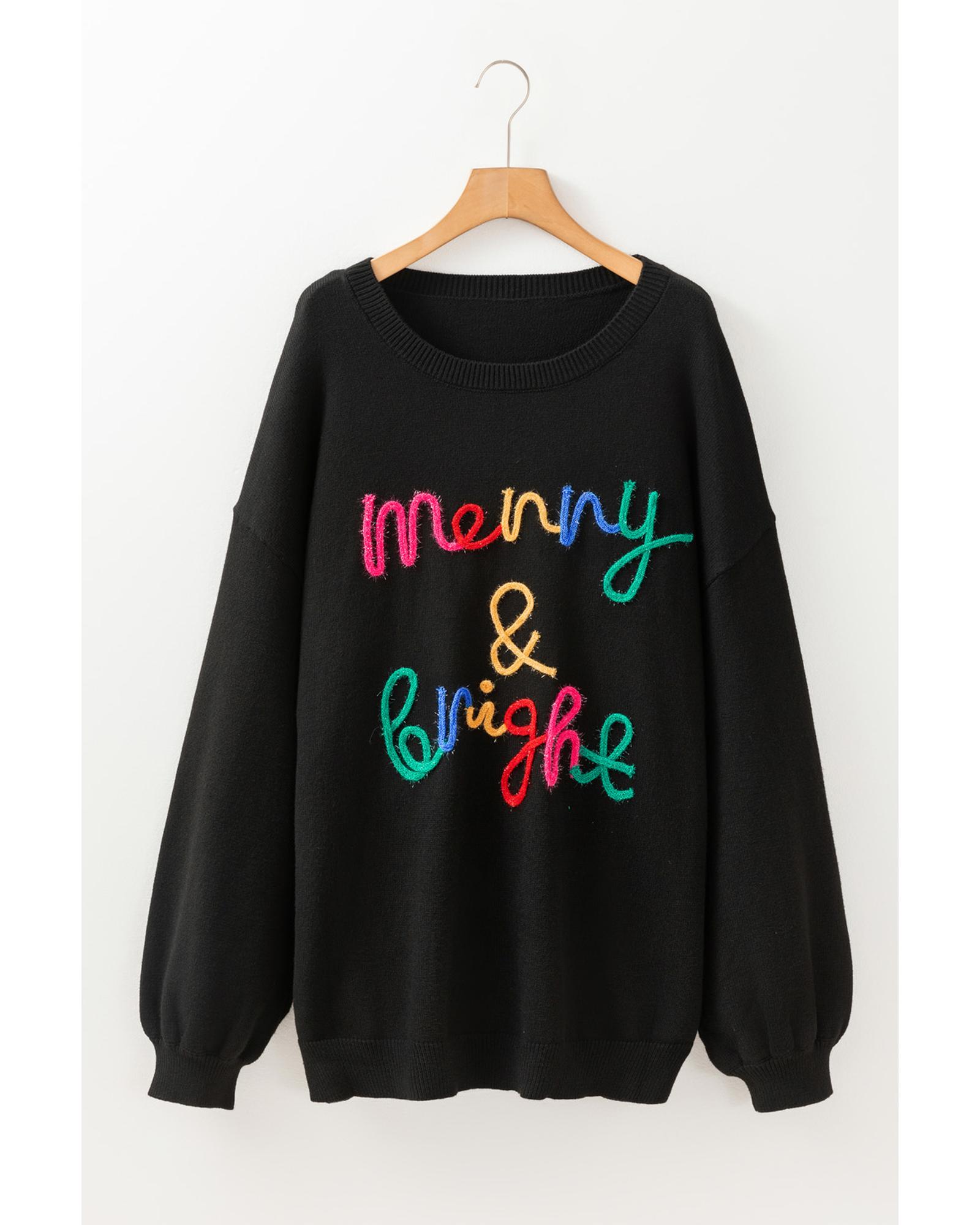 V539-AZEXPL2725247-P2-2X-202508300720-00 Black Tinsel Merry & Bright Round Neck Plus Size Sweater - 2X - Image 1