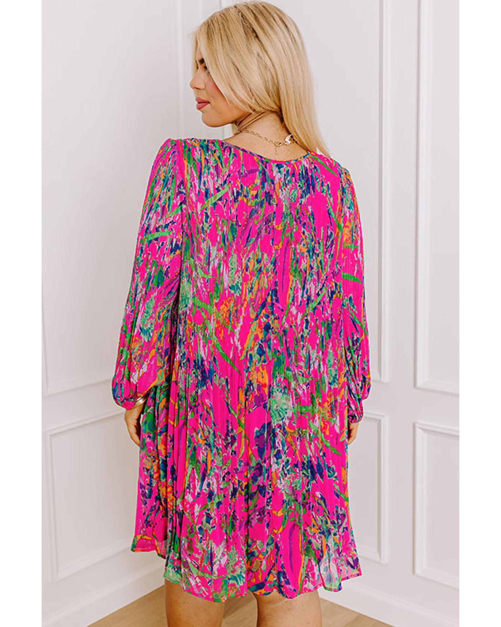 V539-AZEXPL611780-P620-2X-202508300720-00 Rose Plus Size Abstract Floral Print Pleated Loose Dress - 2X - Image 1