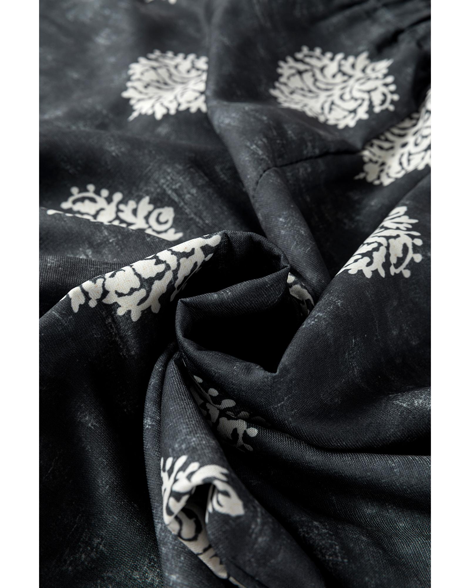 V539-AZEXPL7712907-P220-4X-202508310045-00 Azura Exchange Black Plus Size Geometric Ethnic Print Drawstring Wide Leg Pants - 4X - Image 1