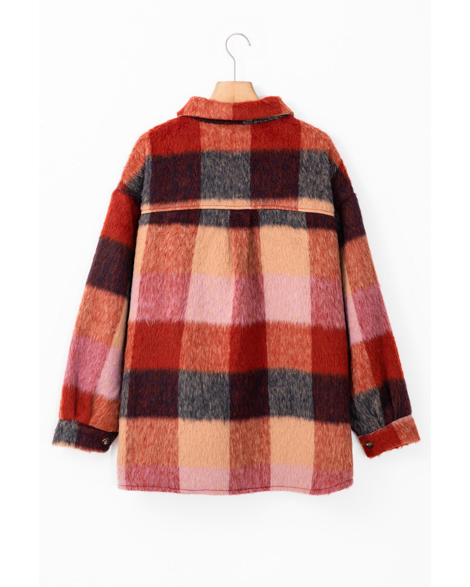 V539-AZEXPL851246-P1420-3X-202508301625-00 Orange Plaid Print Flap Pockets Buttoned Casual Plus Size Jacket - 3X - Image 1