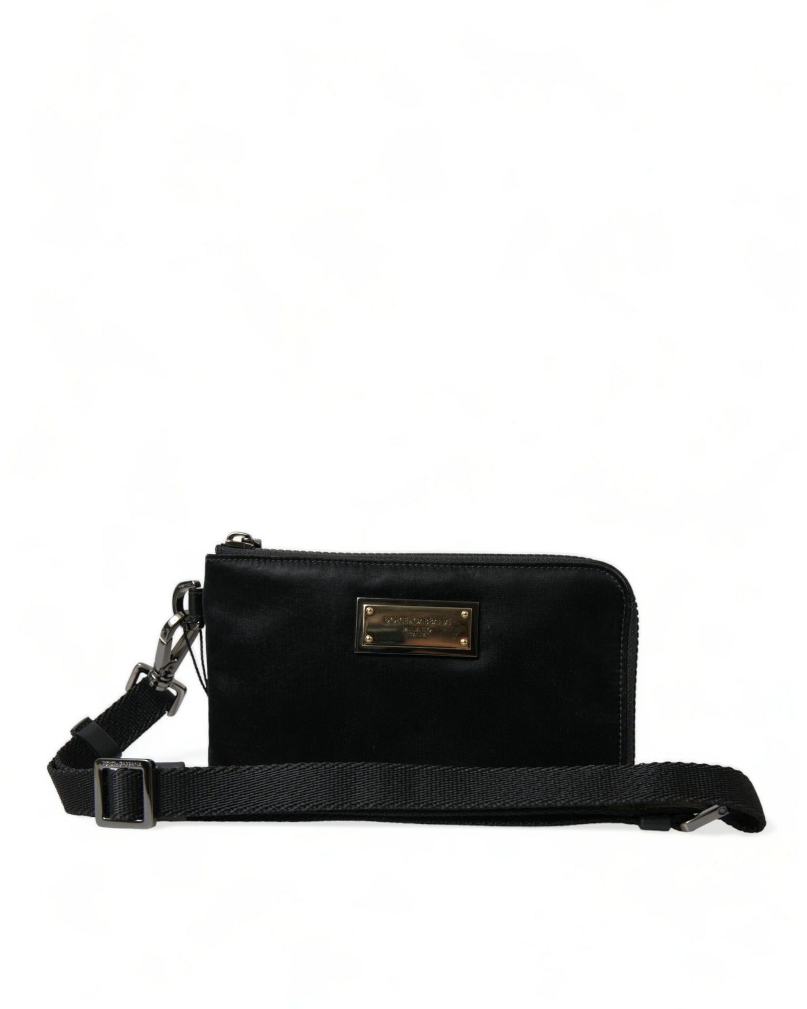 V539-BAG1350-202506160312-00 Dolce & Gabbana Women's Black Nylon Logo Plaque Keyring Pouch Clutch Bag - One Size - Image 1