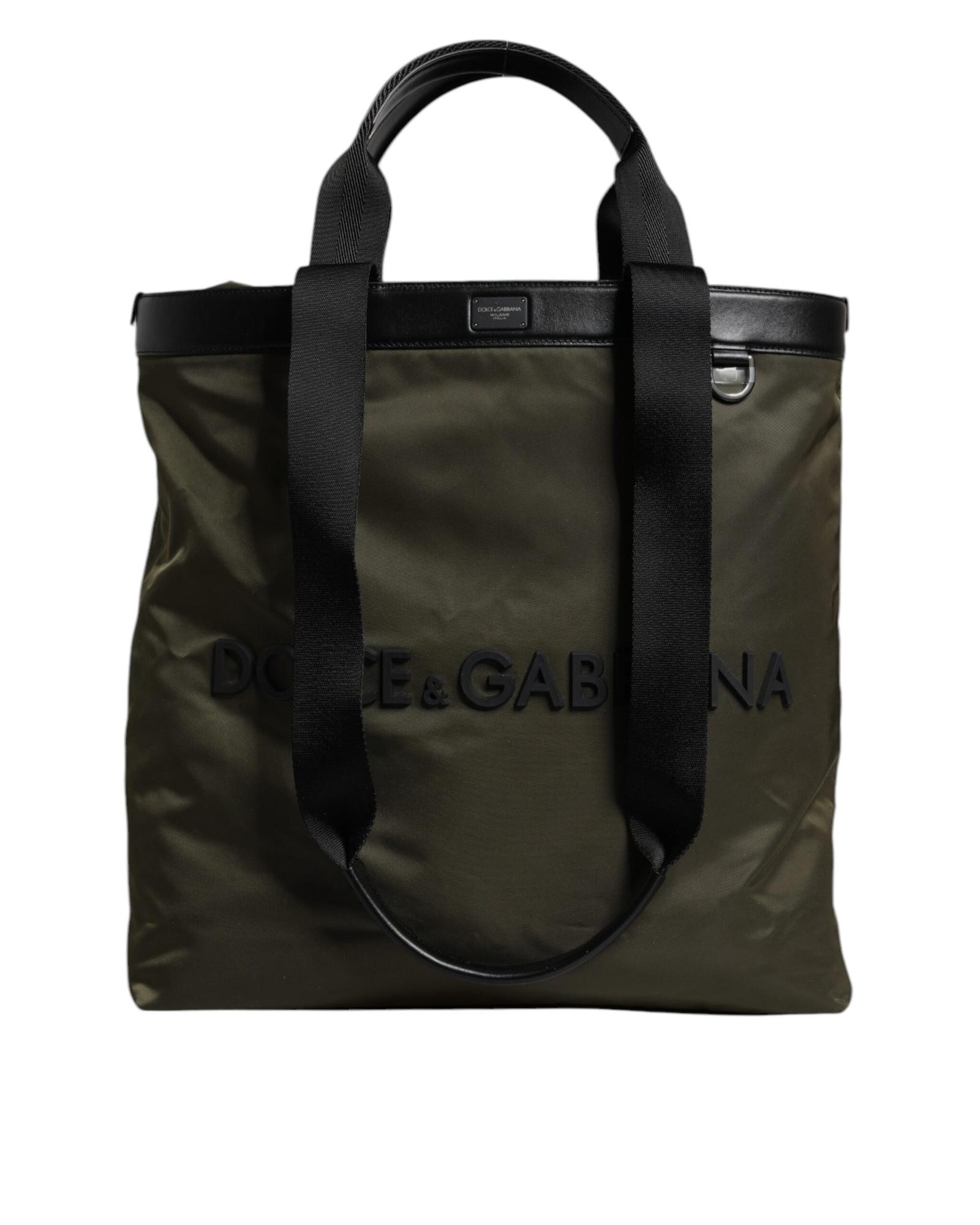 V539-BAG4339-202506160320-00 Dolce & Gabbana Men's Military Green Nylon Shoulder Strap Tote Bag - One Size - Image 1