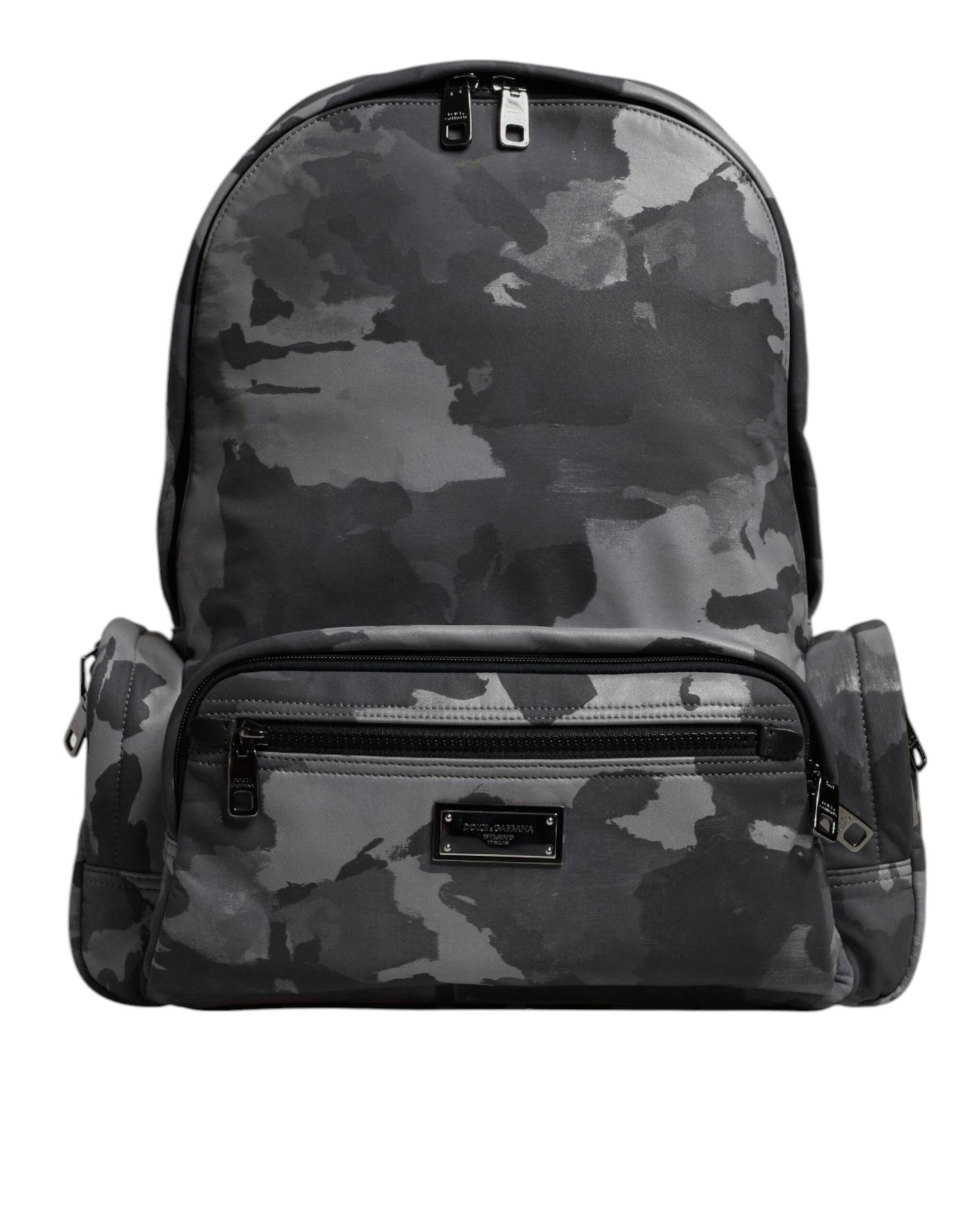 V539-BAG4353-202506152354-00 Dolce & Gabbana Men's Gray Cotton Camouflage Logo Plaque Backpack Bag - One Size - Image 1