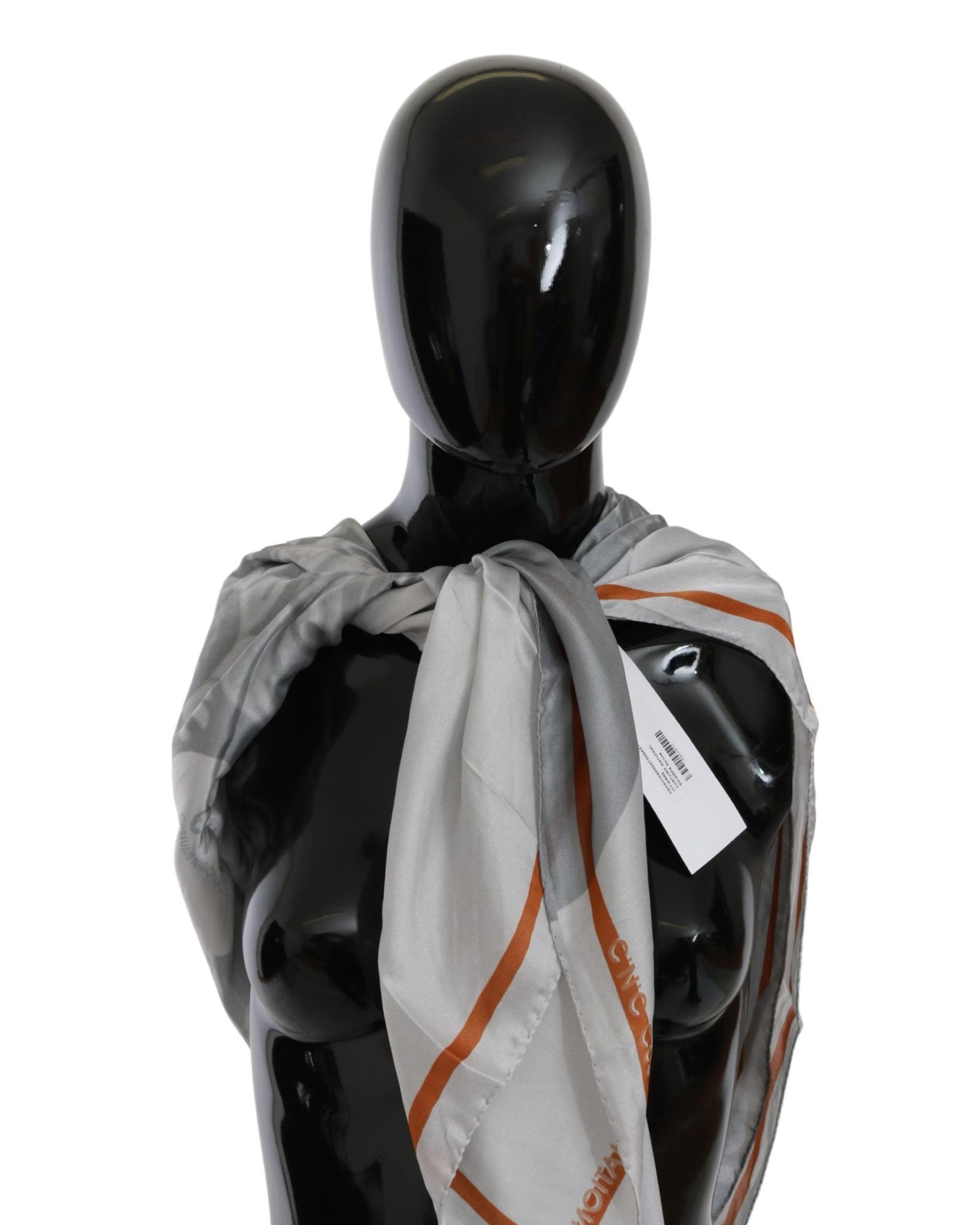 V539-BGMS1643-176757-00 Costume National Women's Gray Orange Silk Floral Foulard Wrap Scarf - One Size - Image 1