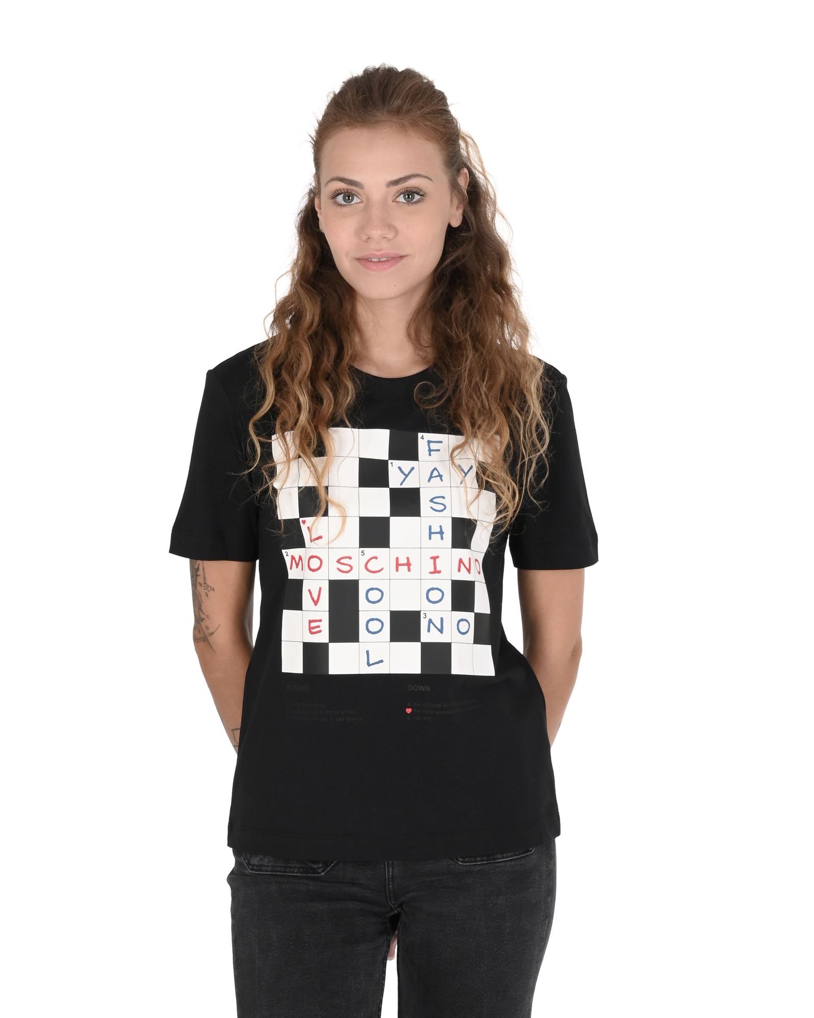 V539-BTB106960-202506160210-00 Love Moschino Crossword T-Shirt for Women - Black - 40 IT - Image 1