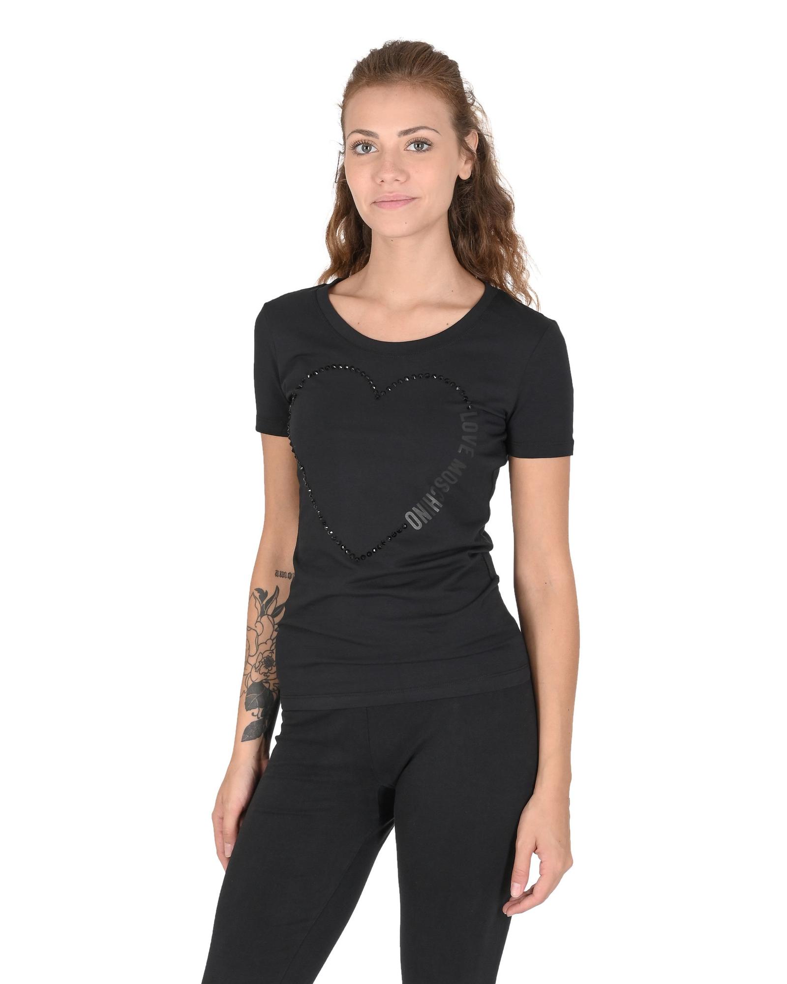 V539-BTB107014-202506160227-00 Love Moschino Women's Heart Embellished T-Shirt - Black - 46 IT - Image 1