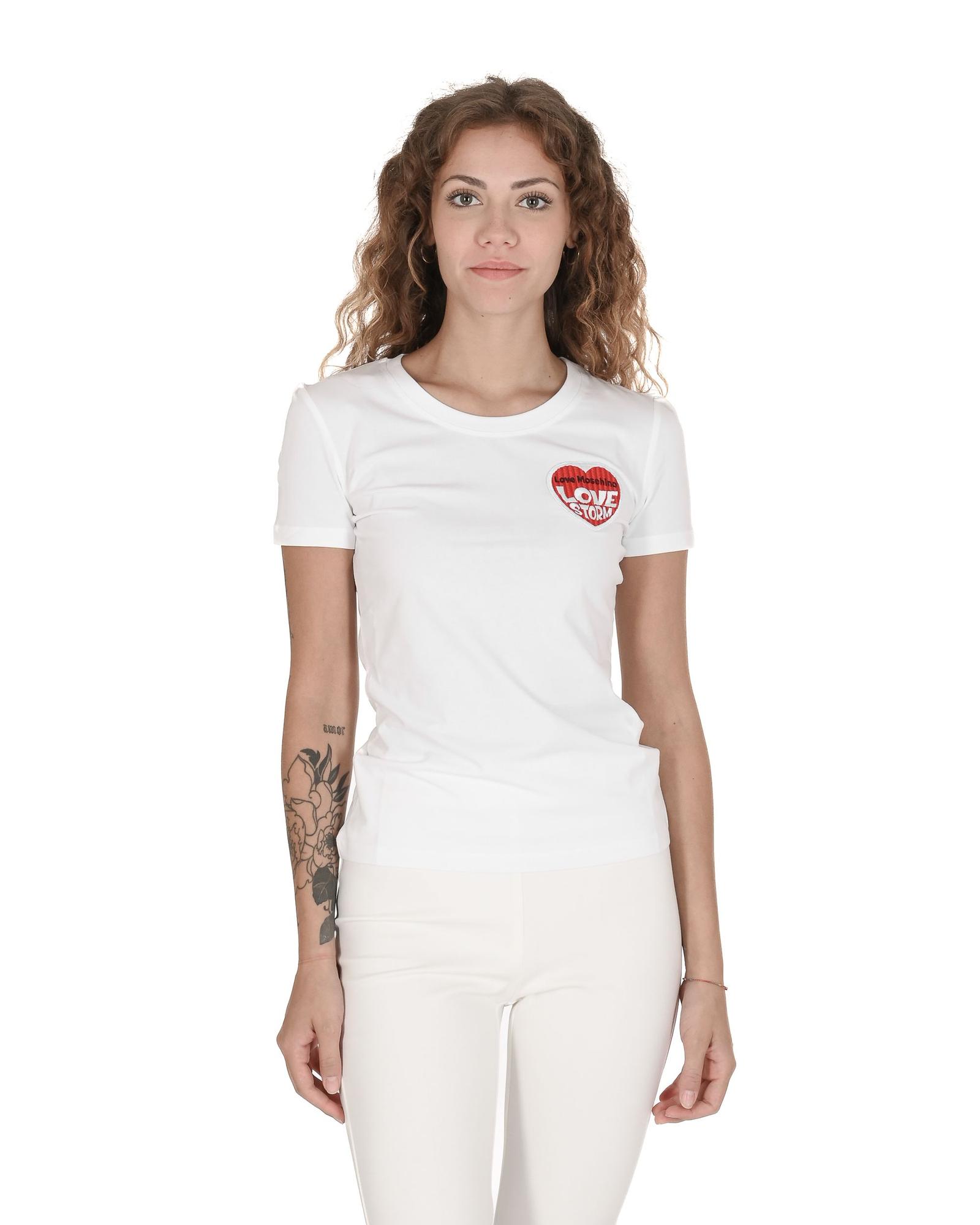 V539-BTB107030-202506160231-00 Love Moschino Women's White Cotton T-Shirt with Heart Logo - 40 IT - Image 1